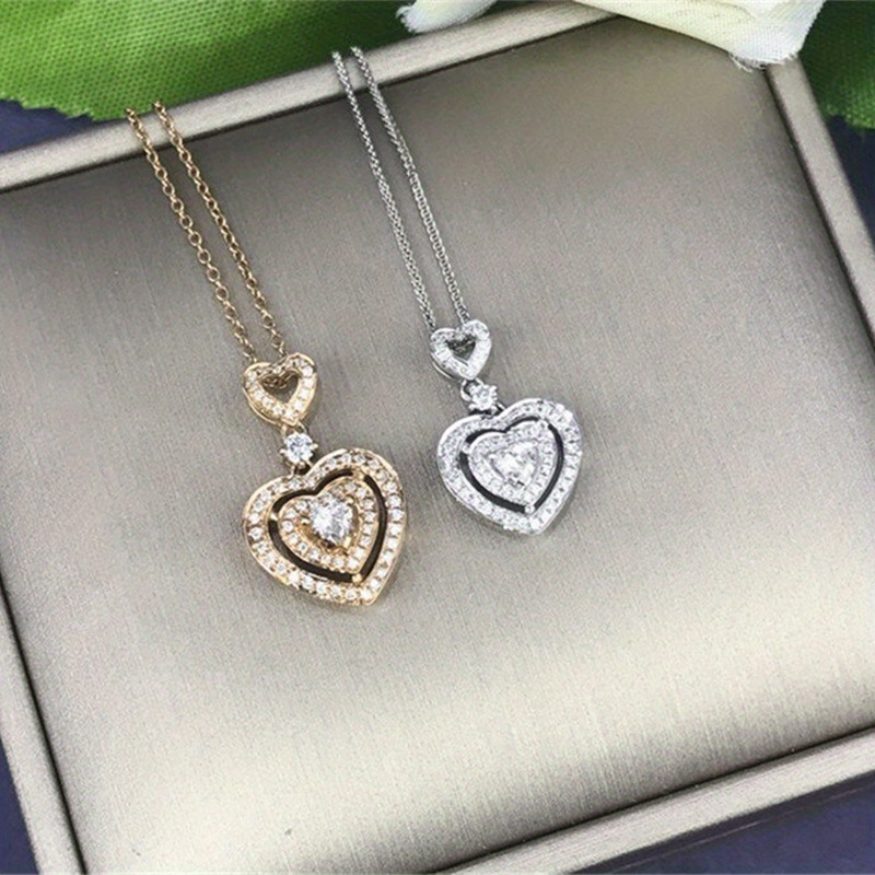 

925 Silver Plated Heart Necklace Romantic Wedding Bridal Clavicle Necklace Engagement Party Jewelry