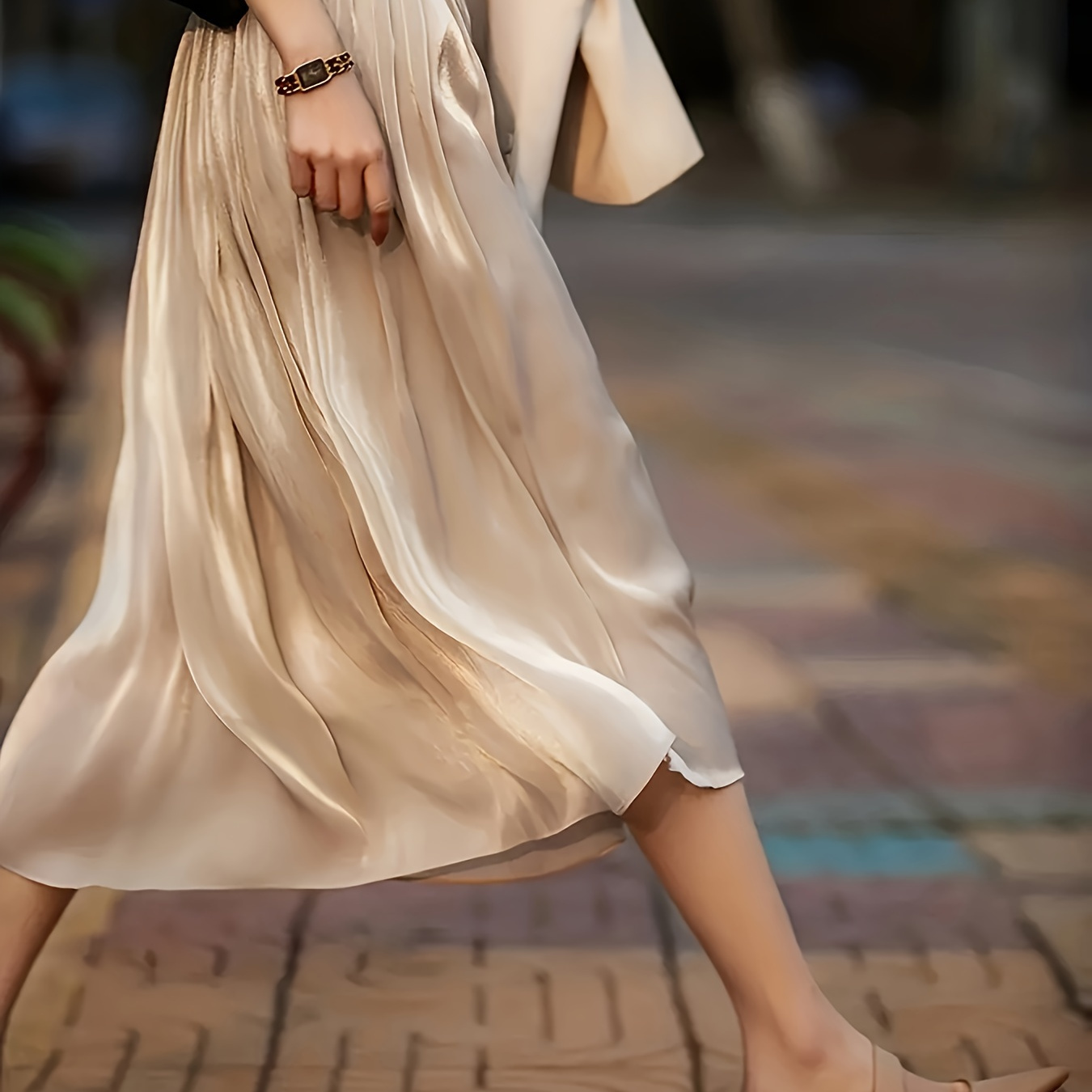 

Solid A-line High Waist Tulle Skirt, Elegant Below Knee Loose Skirt, Women's Clothing
