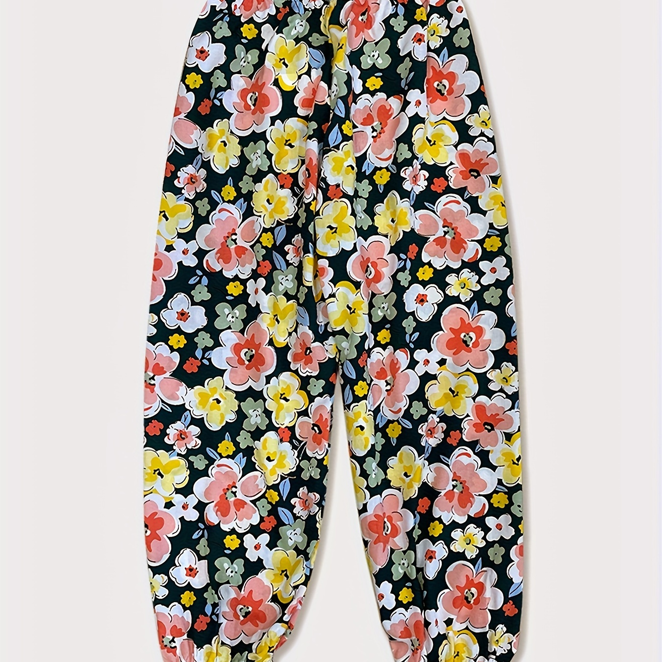

Pantalon léger à imprimé fleuri pour filles, en coton 100% confortable pour les tout-petits, idéal pour le printemps/été