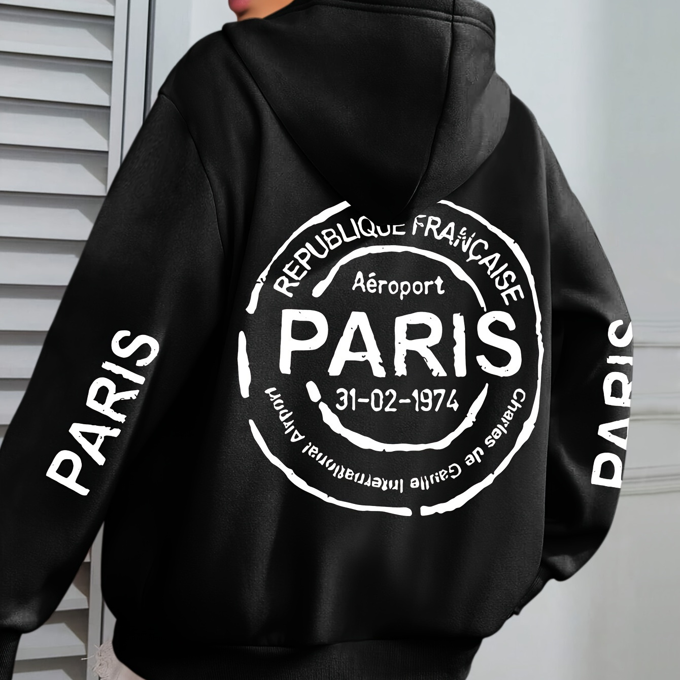 

Sweat à capuche grande taille pour femme avec imprimé Paris - Pull décontracté à manches longues avec poche, tissu en polyester , légèrement extensible, motif alphabet, sweat à capuche pour /hiver