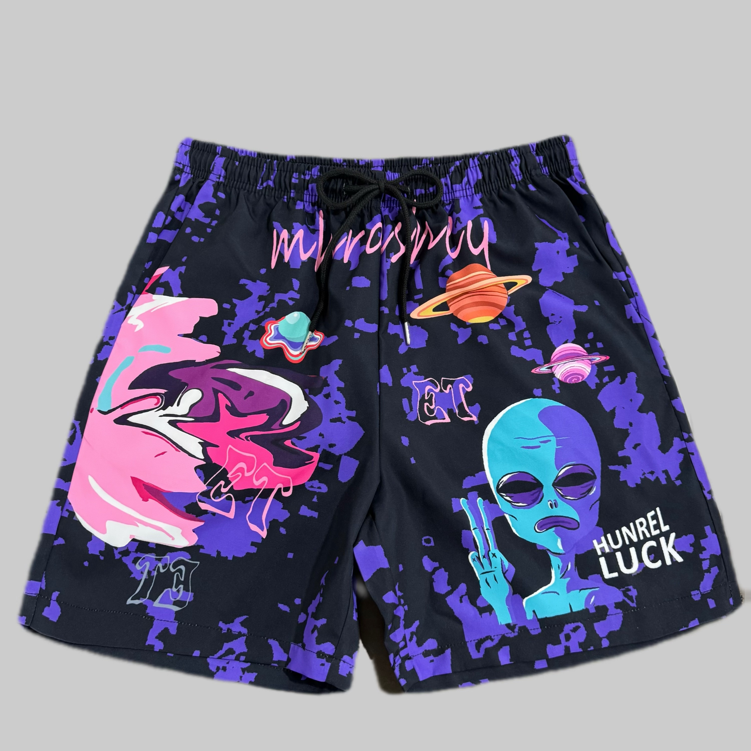 

Men's Alien And Planets Pattern Shorts With Drawstring And Pockets, Novel And Stylish Shorts For Summer Street Wear