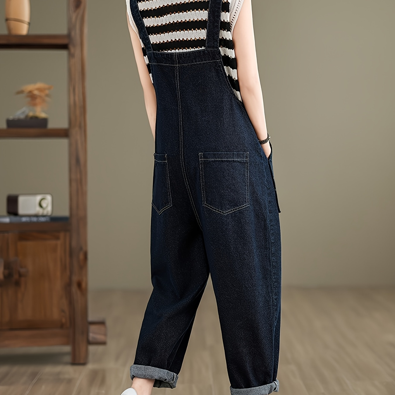 

Women's Loose Fit Denim Overalls, Casual Style, Versatile Jean Jumpsuit With Pockets