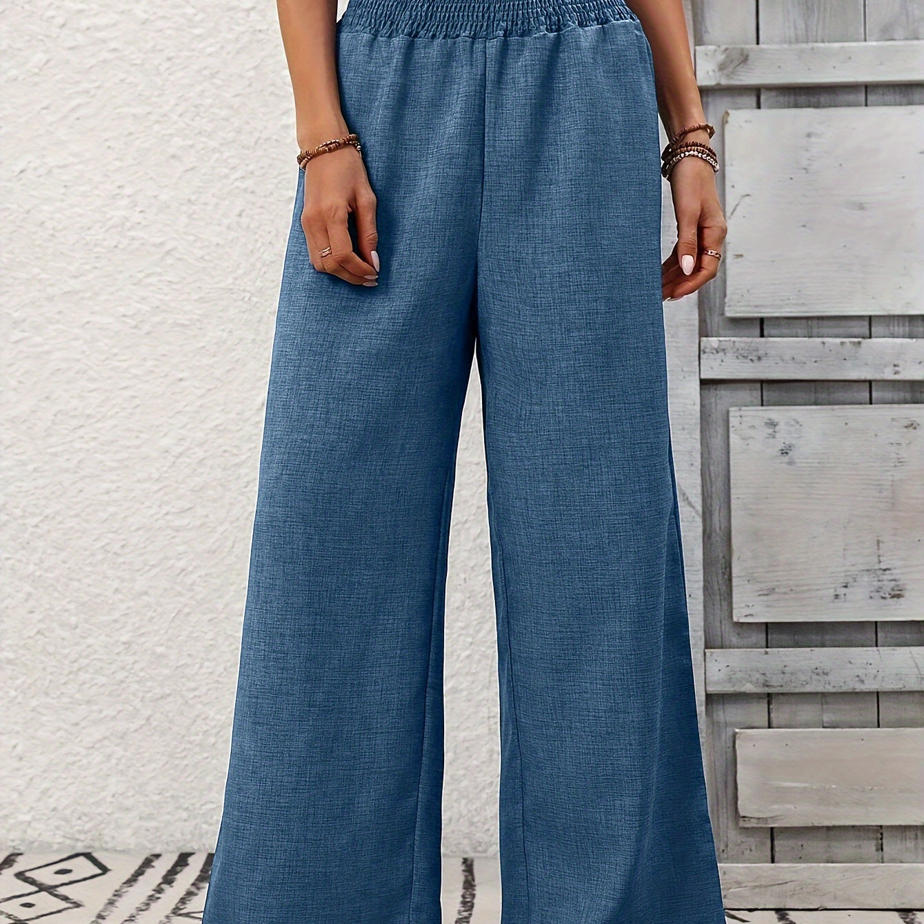 

Women's Casual Wide-leg Pants With Elastic Waistband - Solid Color, Loose Fit For Vacation & Casual Attire