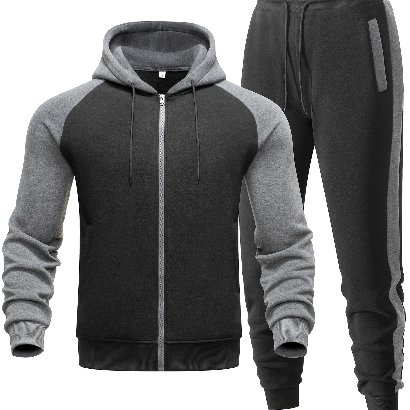 

Autumn And Winter Sweatshirt Set For Men, Casual Hooded Sweatshirt Set, Men' Zipper Jacket With Drawstring And Fleece Fabric