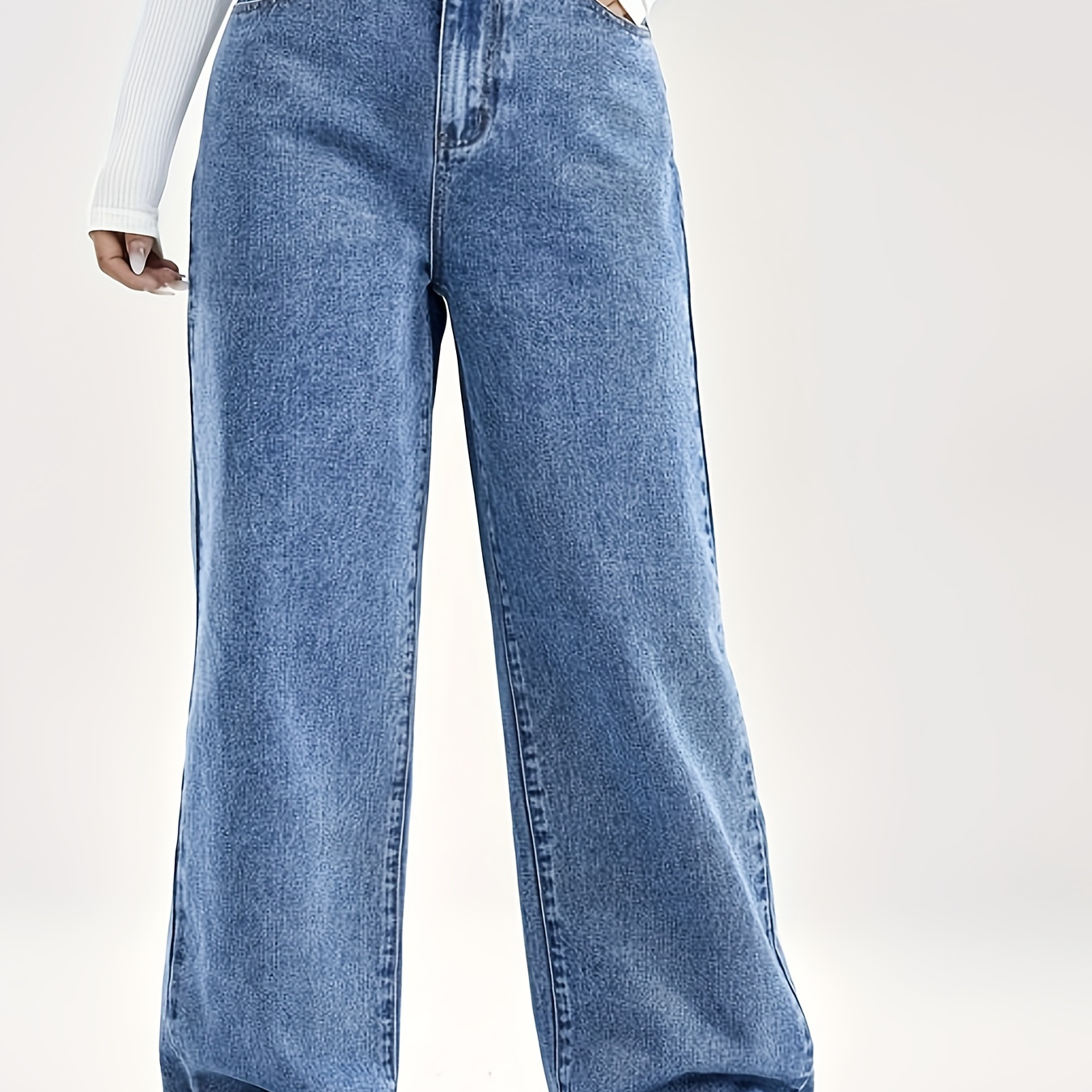 

Slant Pocket Wide Leg Jeans, Button Zipper Closure Loose Leisure Denim Pants, Women's Denim Jeans & Clothing