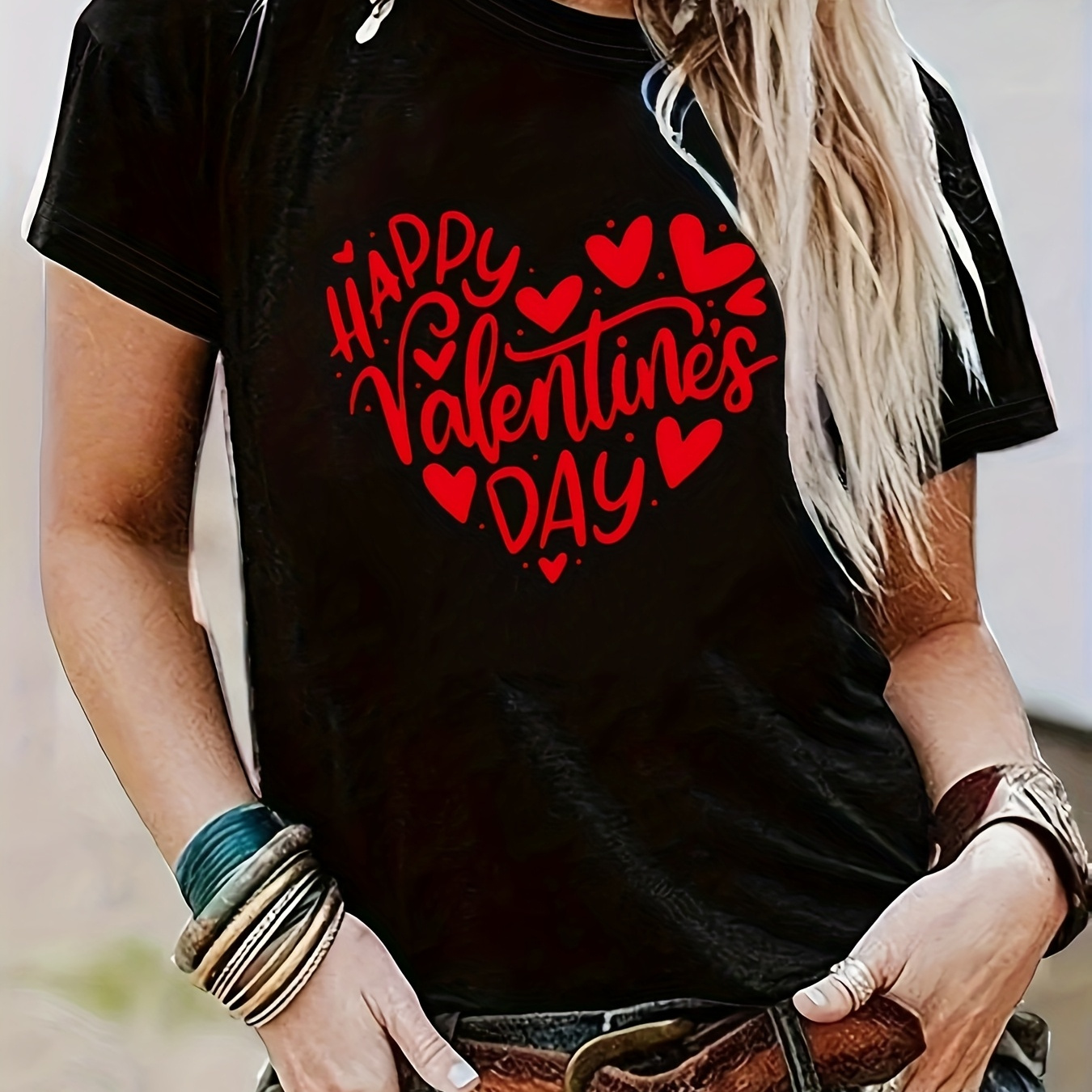 

Women's Valentine's Day Heart T-shirt - Black Polyester , Crew Neck, Machine Washable, Tee