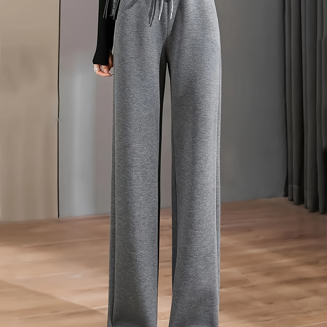 

Pantalon de jogging uni à jambes droites, pantalon décontracté à cordon de serrage et taille élastique pour et l'hiver, vêtements pour femmes