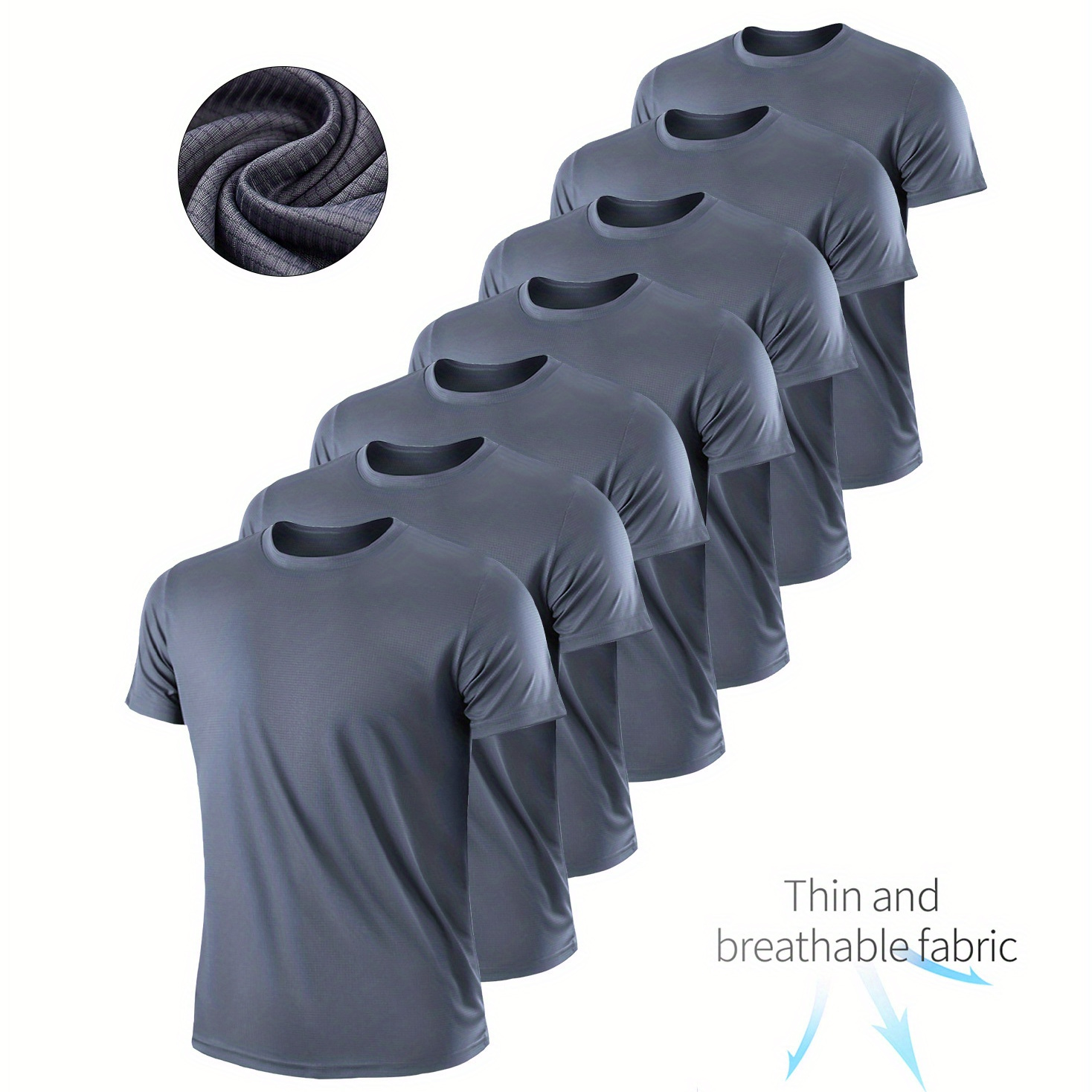 

7pcs Men's Solid Slightly Stretch Quick-drying Breathable Short Sleeve Round Neck Comfy T-shirt For Gym Fitness Training