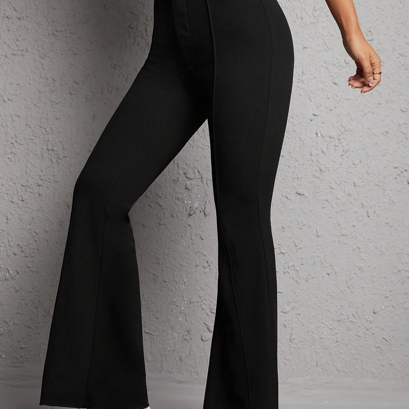 

Button Front Solid Simple Flare Leg Pants, Elegant High Waist Pants For Spring & Fall, Women's Clothing