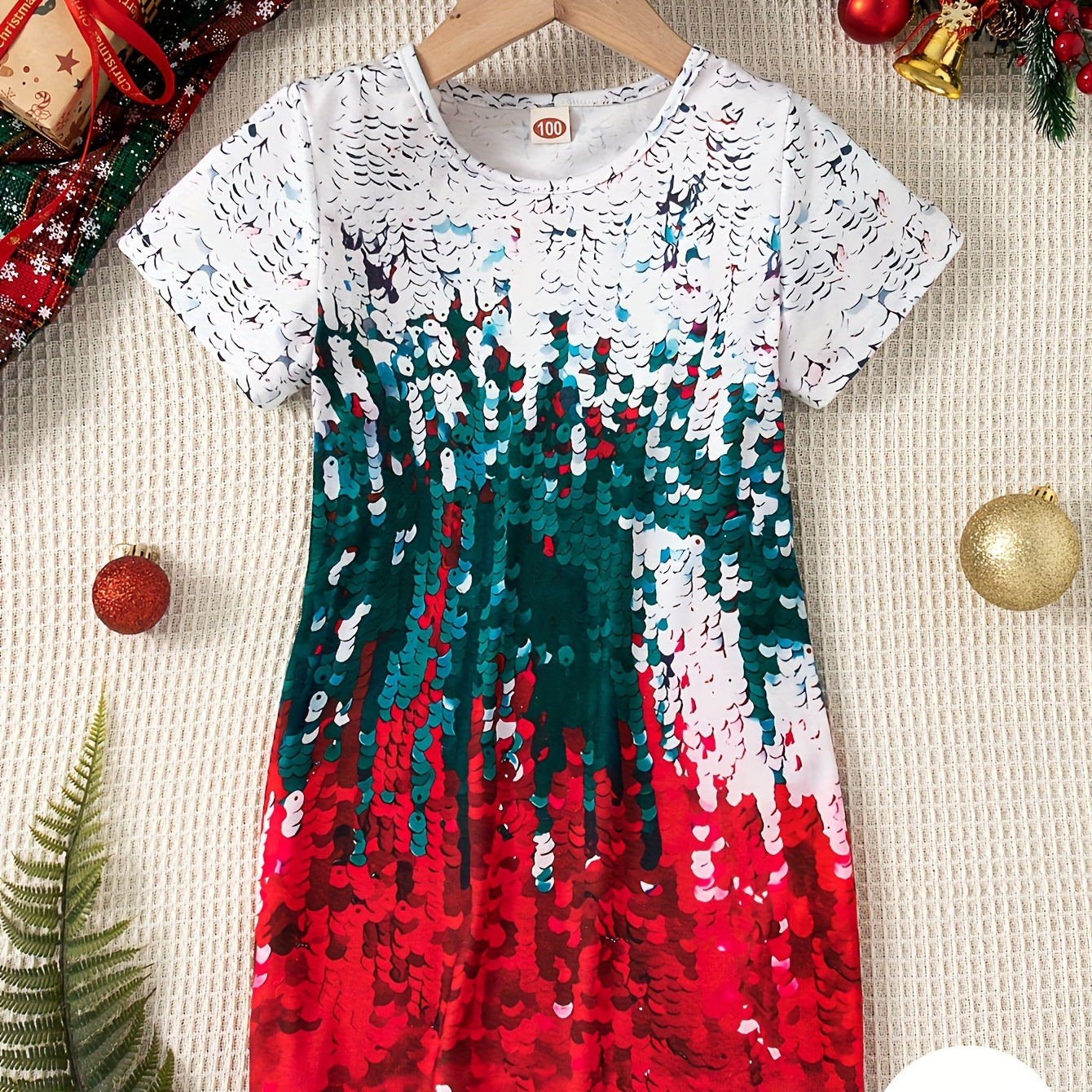 

Gradient Sequin Print Short Sleeve Dress Casual Dresses Summer Clothes For Girls