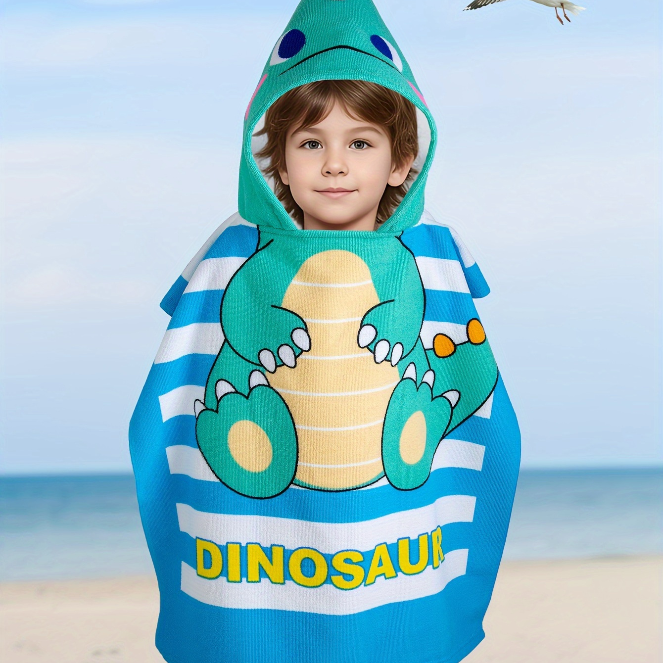 

Kids Dinosaur Hooded Beach Towel, Quick Dry & Super Absorbent 1-10 Years Old Kids Summer Bathrobe, Portable Travel Towel, Sun Protection For Beach, Park And Pool Playtime, Perfect Gift For Children