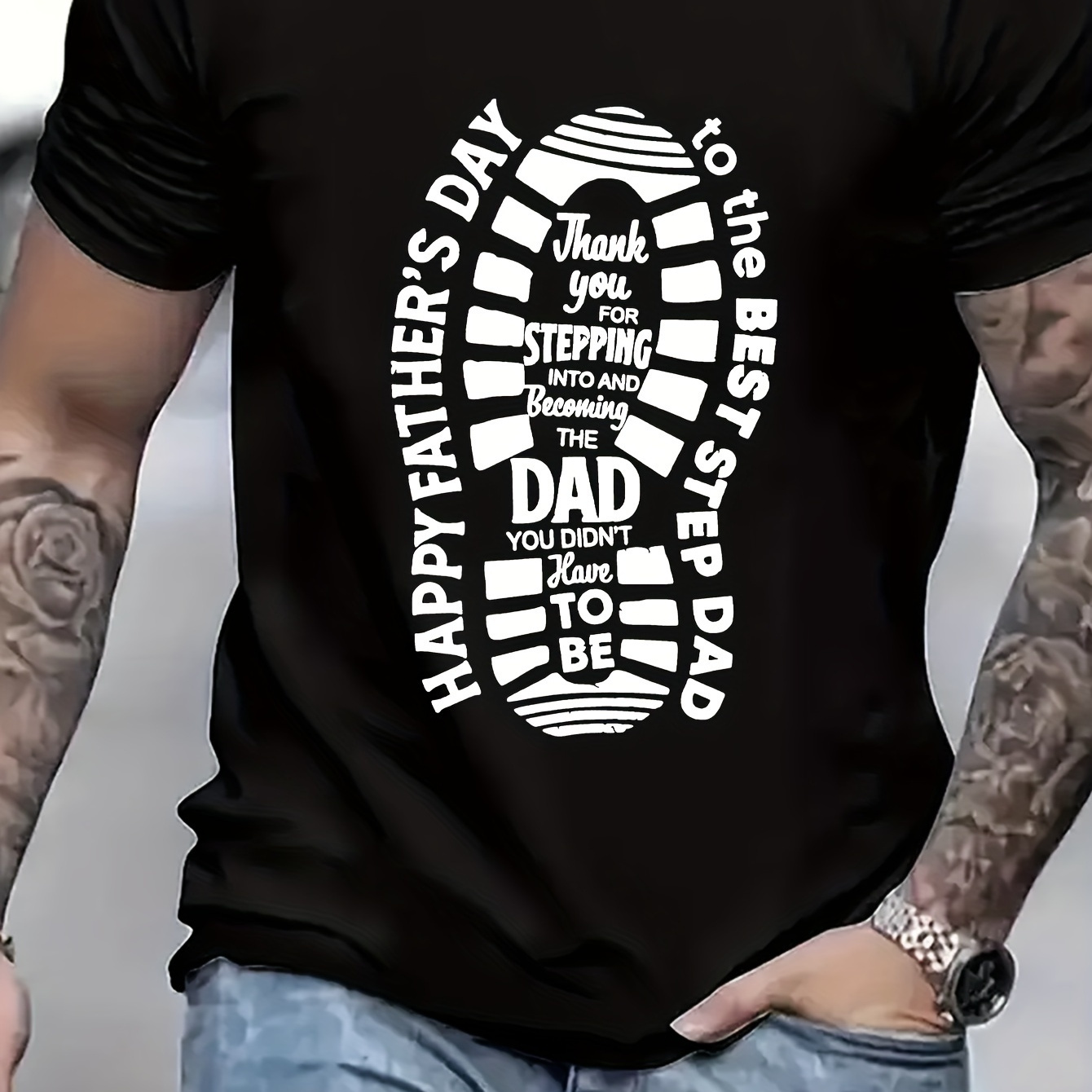 

Stepdad Footprint T-shirt Father's Day Gift For Step Dad