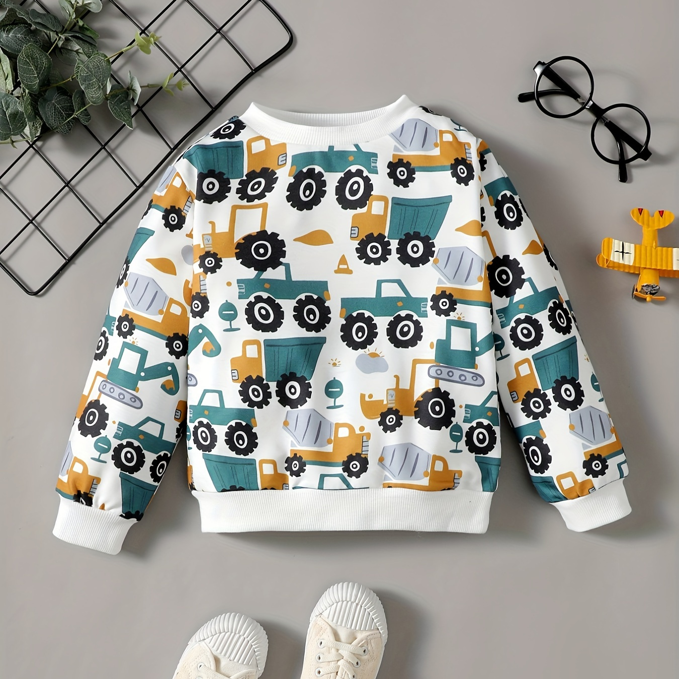 

Lovely Thread Stitching Cartoon Small Car Print Long Sleeve Sweatshirt - Toddler Baby Boys Pullover Casual Top
