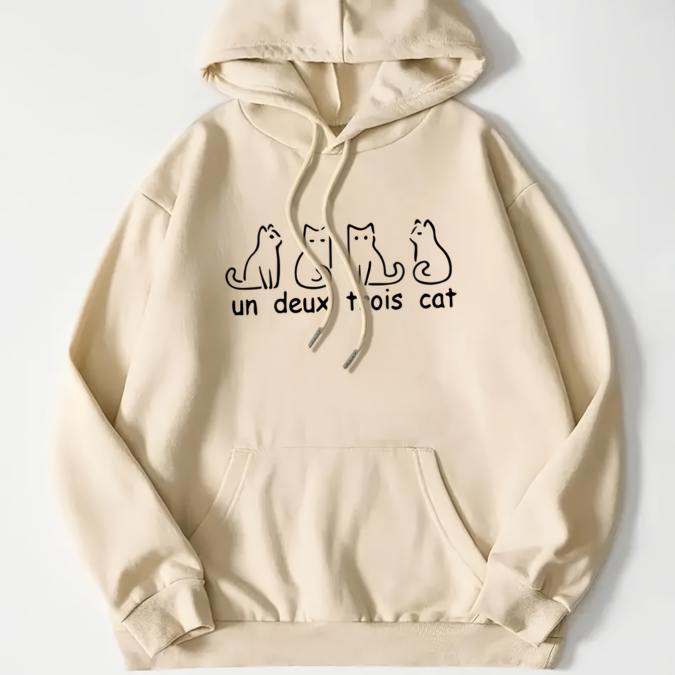 

Cute Kitten Print Hoodie, Casual Drawstring Kangaroo Pocket Hoodies Sweatshirt, Women's Clothing