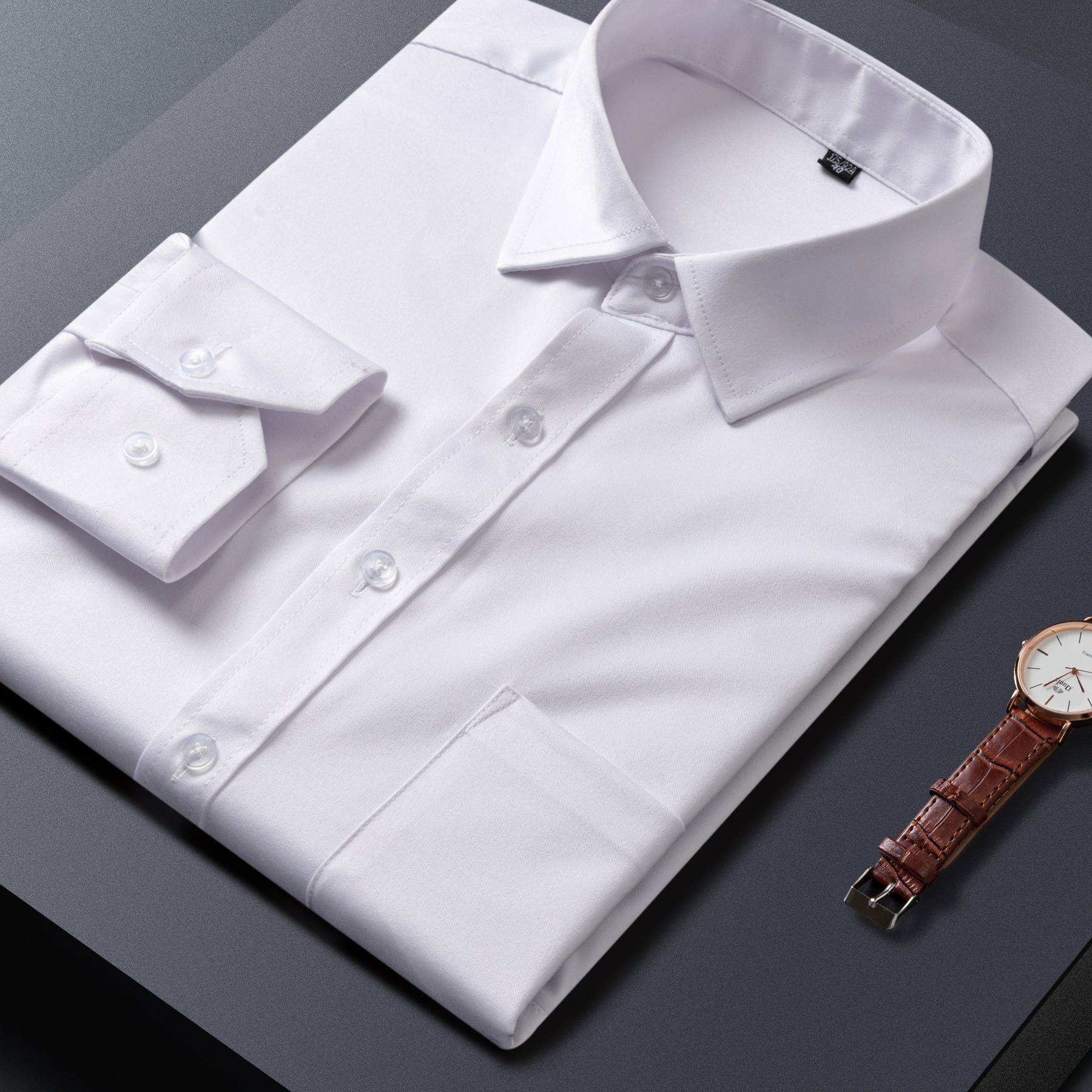 

Men's Solid Color Long Sleeve Button Down Lapel Shirt With 1 Breasted Pocket, Classic And Chic Work Wear For Men