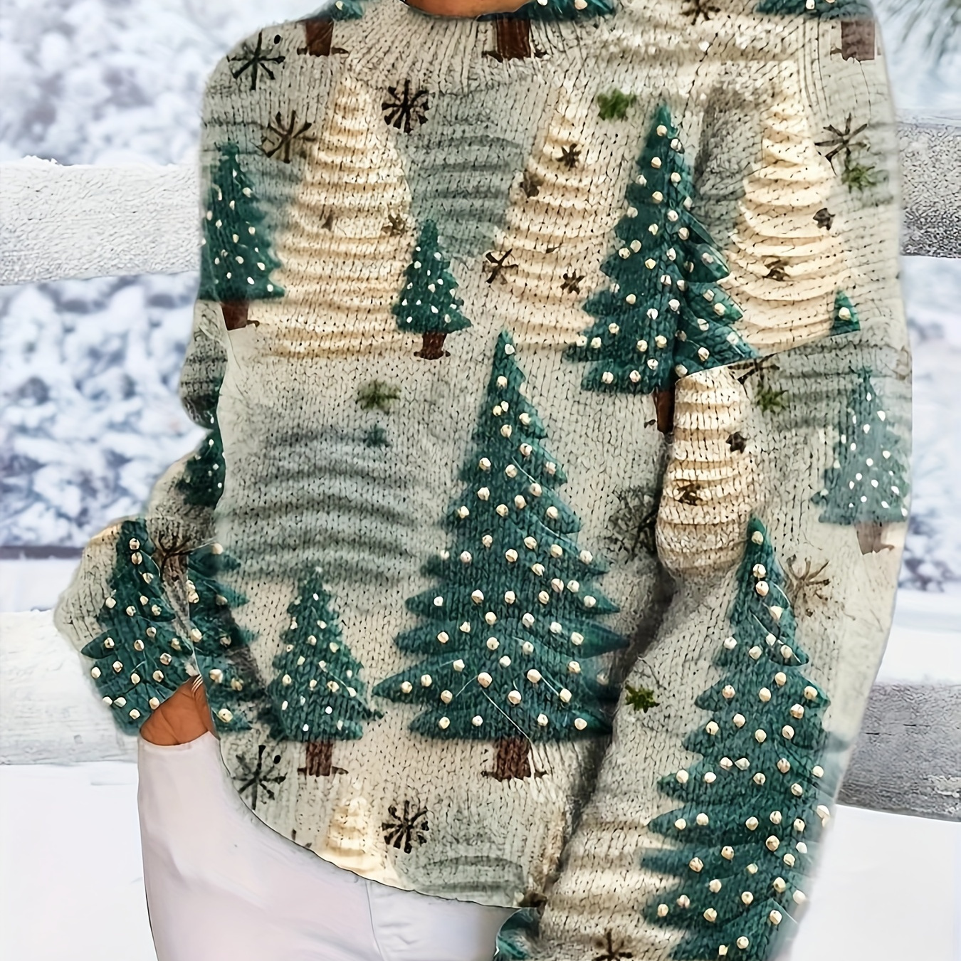 

3d Christmas Tree Sweater For - , , Pullover Long Sleeves