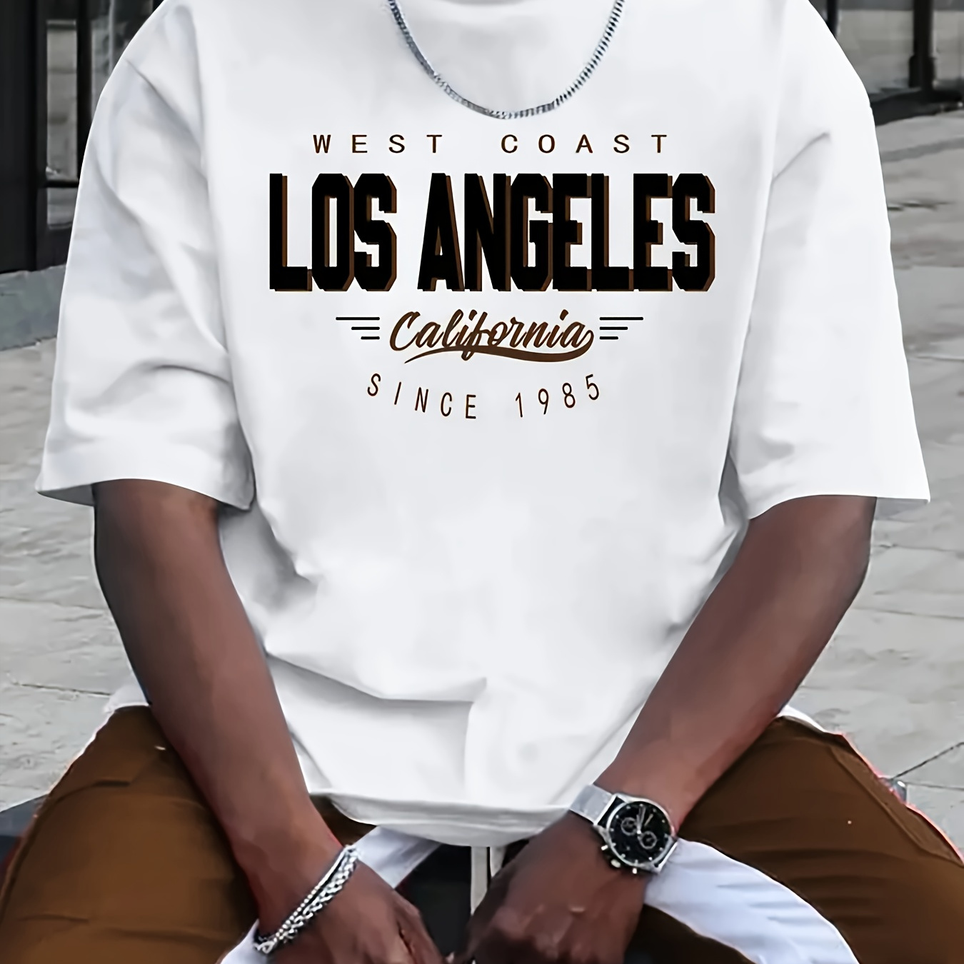 

Men's Los Angeles Print T-shirt, Casual Short Sleeve Crew Neck Tee, Men's Clothing For Outdoor