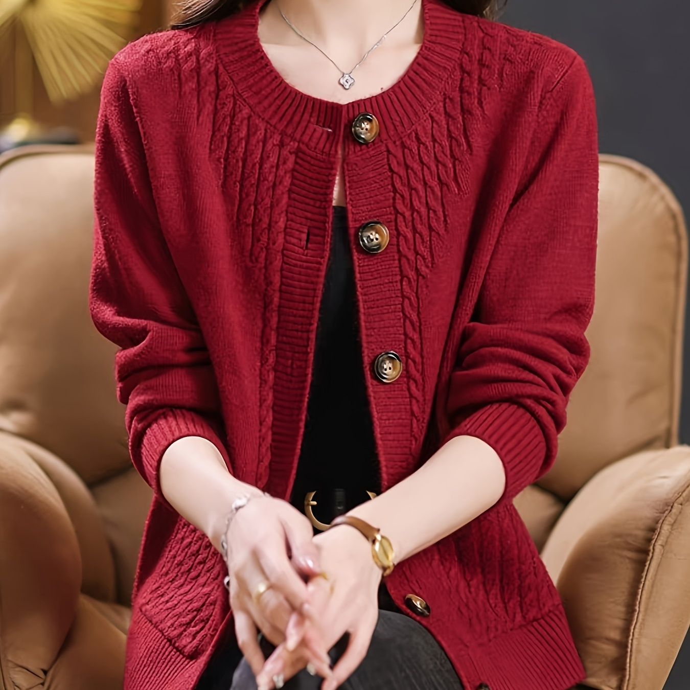 

New Autumn And Winter Sweater Jacket With Round Neck, Long Sleeve, Knitted Sweater, And Loose Gown