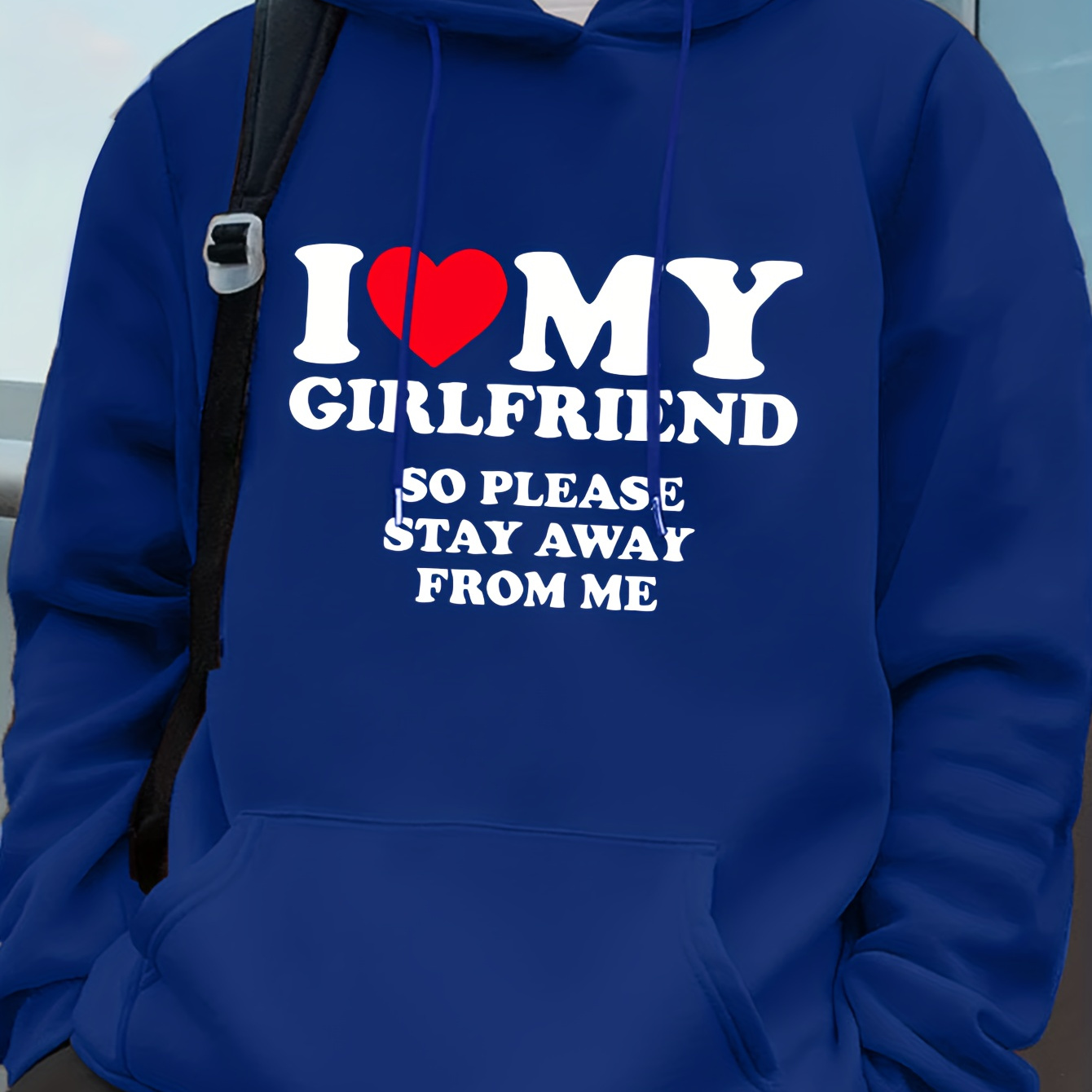 

I Love My Girlfriend Print Hoodie, Cool Hoodies For Men, Men's Casual Graphic Design Pullover Hooded Sweatshirt With Kangaroo Pocket Streetwear For Winter Fall, As Gifts