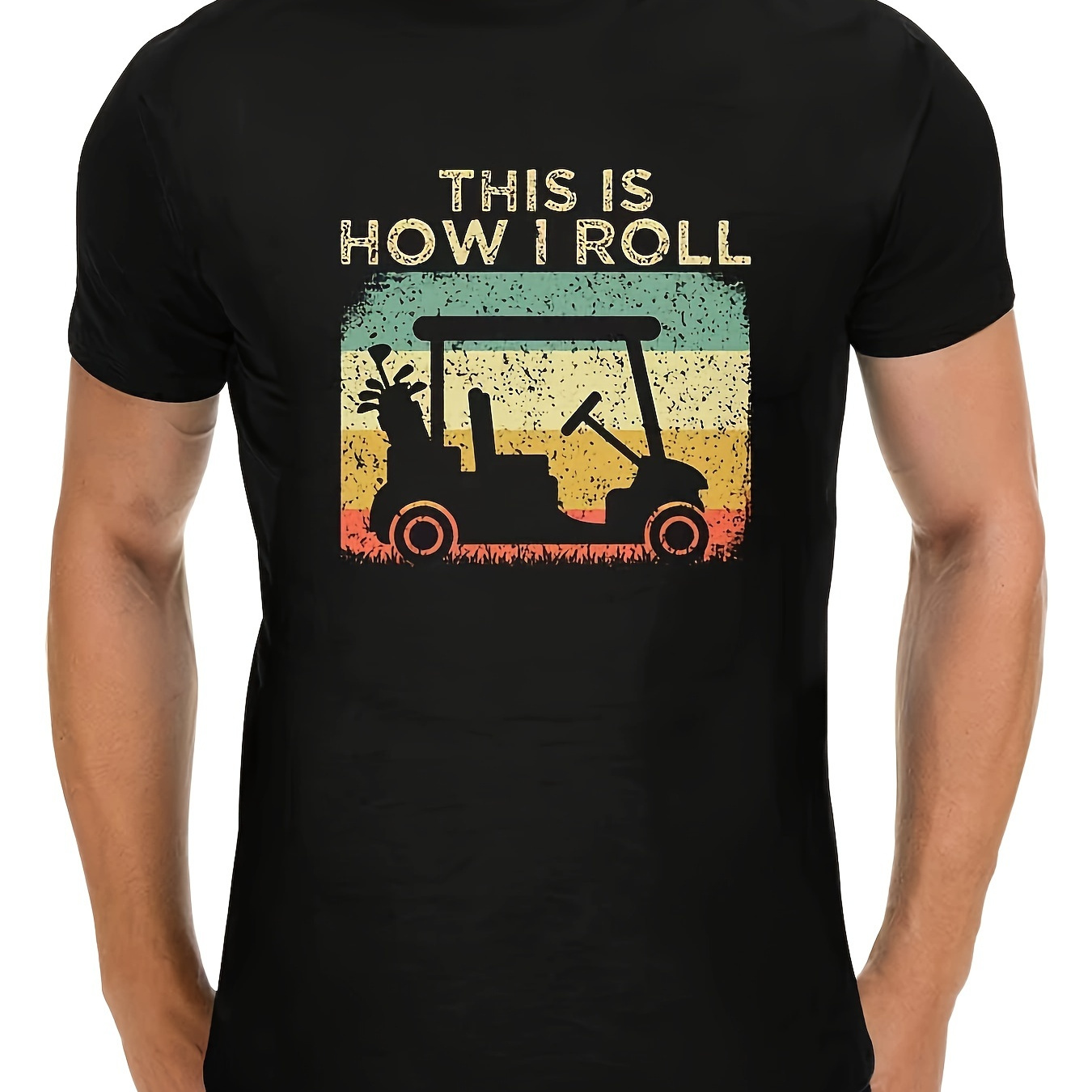 

Men's Black Cotton Golf-themed T-shirt With "this Is How I Roll" Slogan