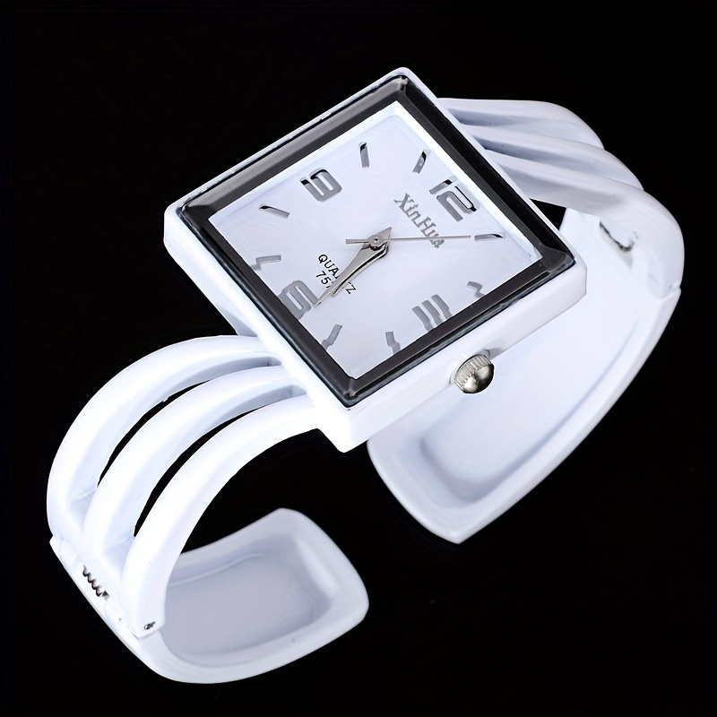 

Square Pointer Quartz Watch Minimalistic Arabic Numeral Dial Vintage Cuff Bangle Design Wristwatch For Women Men