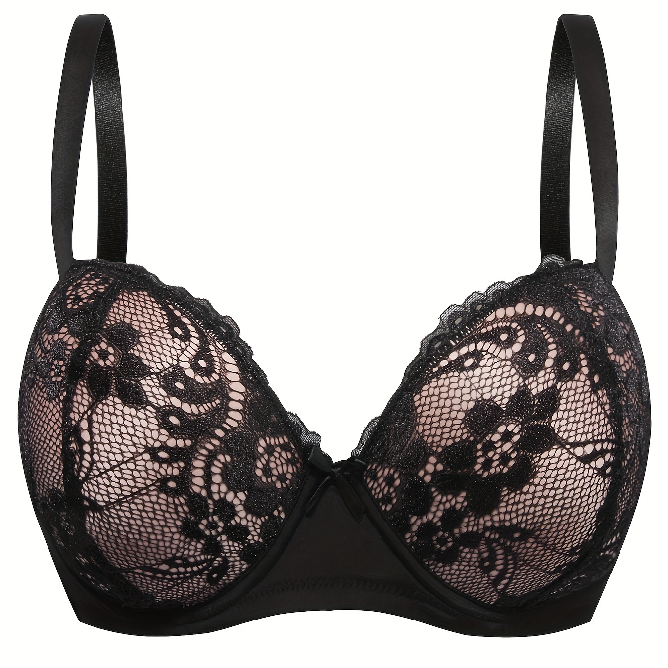 Plus Size Sexy Bra, Women's Plus Floral Embroidered Push Up Padded Semi ...