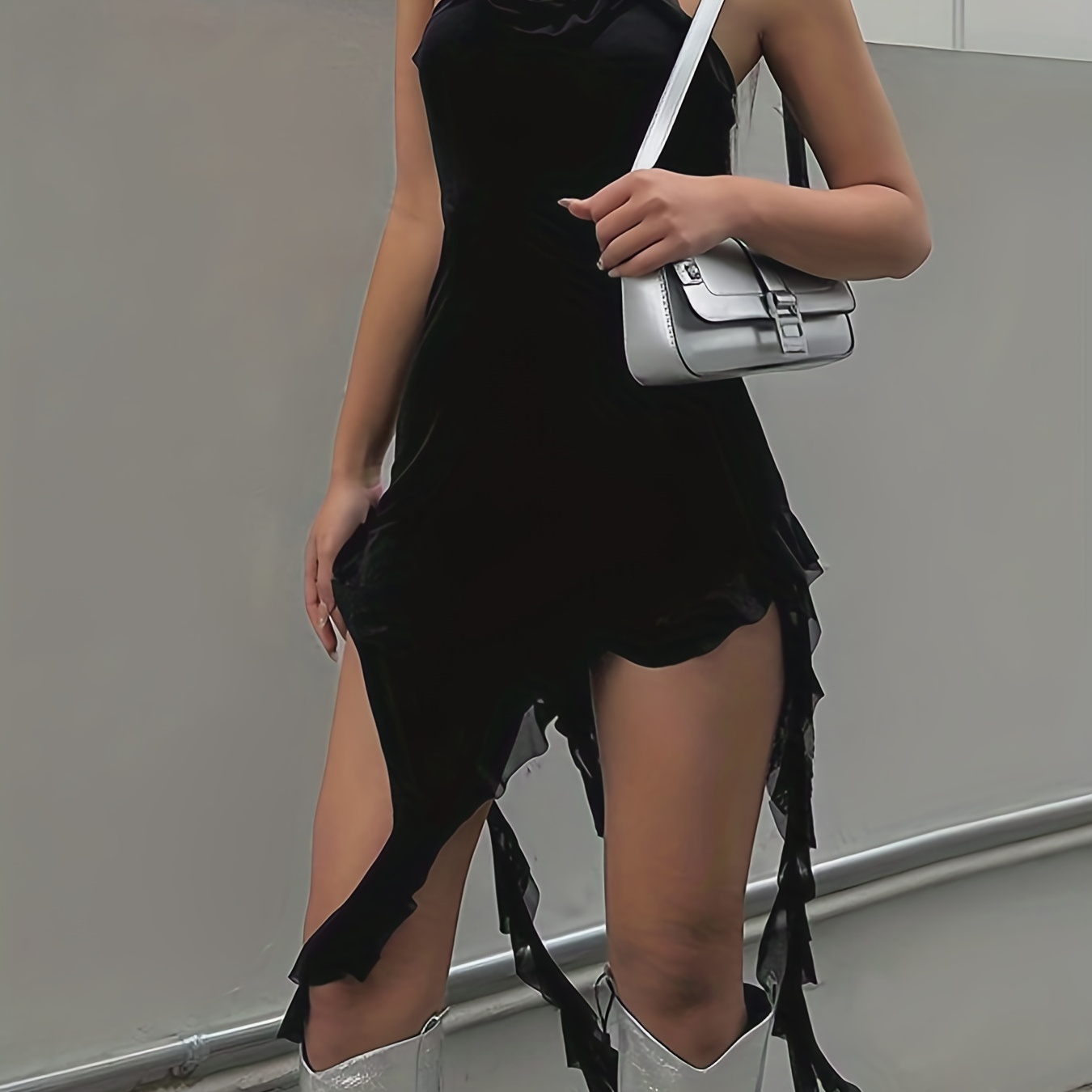 Y2K Graduation Mini Dress For Women - Ruffle Hem Lace Short Dress, Tie Back, Flowy A-Line Party Clubwear