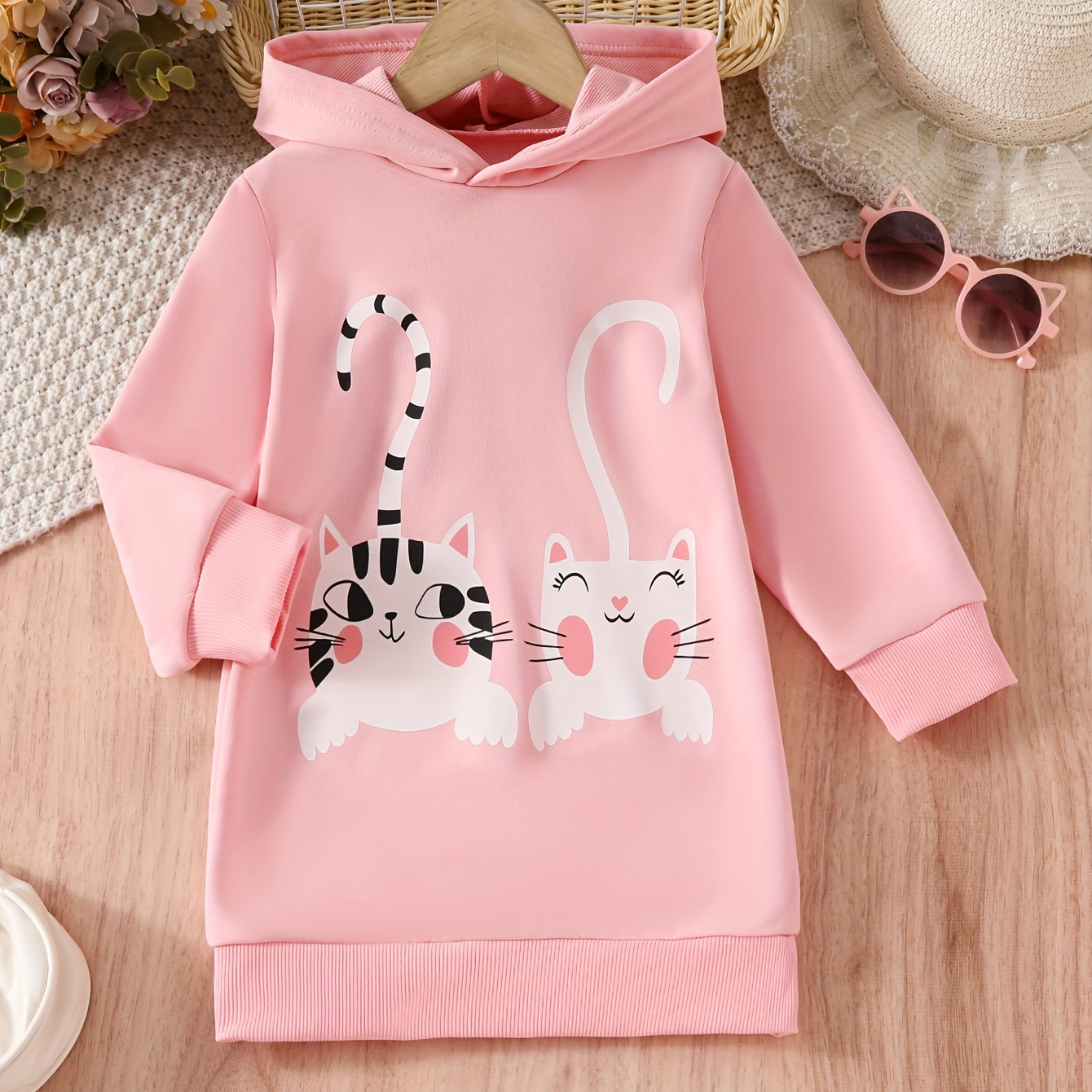 

Cute Anime Kittens Graphic Print, Girls Trendy & Casual Long Sleeve Hoodie For Fall & Winter, Girls Clothes