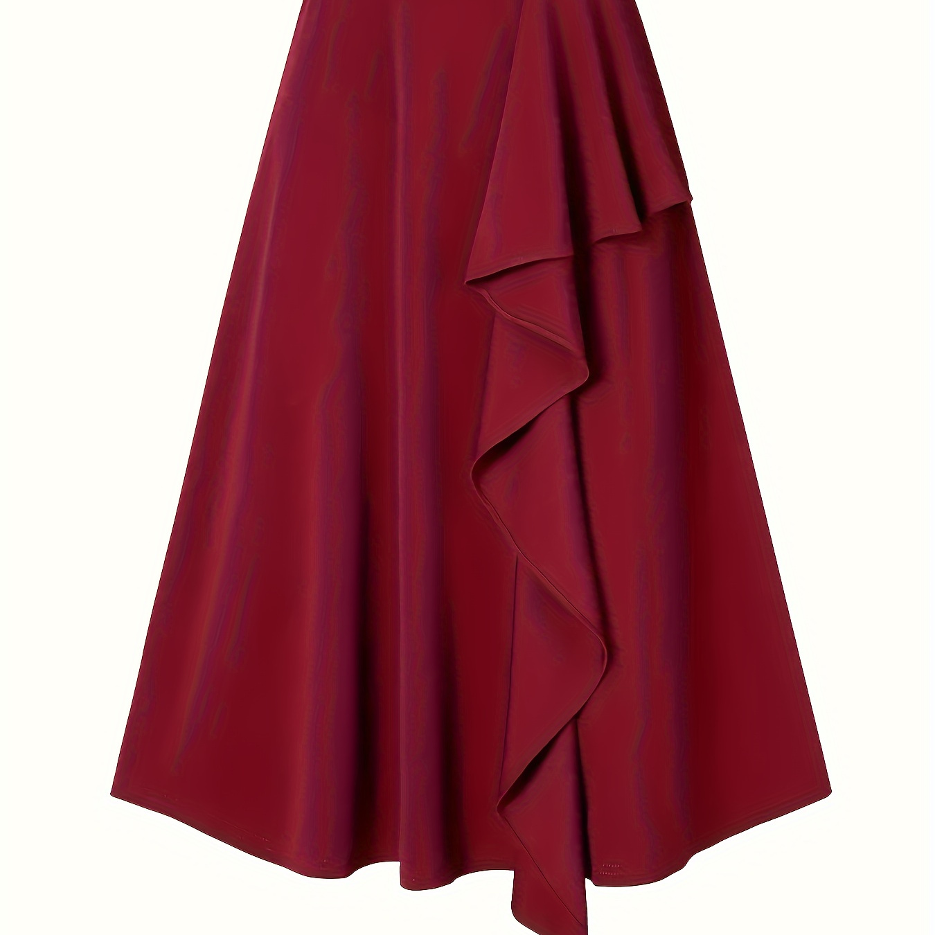 Plus Size Elegant Skirt, Women's Plus Solid High Waist Ruffled Irregular Stretchy Pleated A-Line Skirt