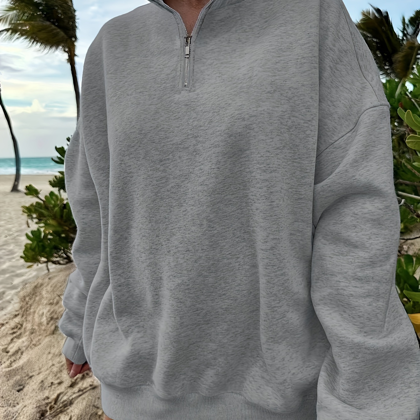 

's Half-zip Sweatshirt - Long , Stand , Washable