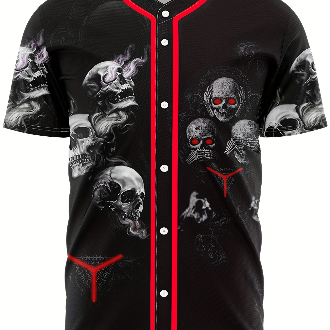 

Y2k Style Men's Stylish Skulls Pattern Shirt, Casual Breathable Baseball Collar Short Sleeve Tee Top For City Walk Street Hanging Outdoor Activities