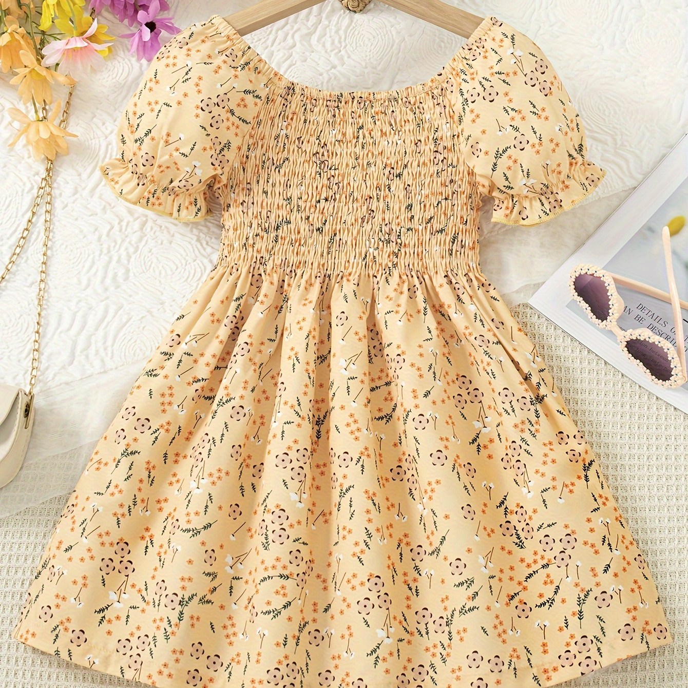 

Sweet Flora Dress Girls Elegant Short Sleeve Dress Spring Summer Gift