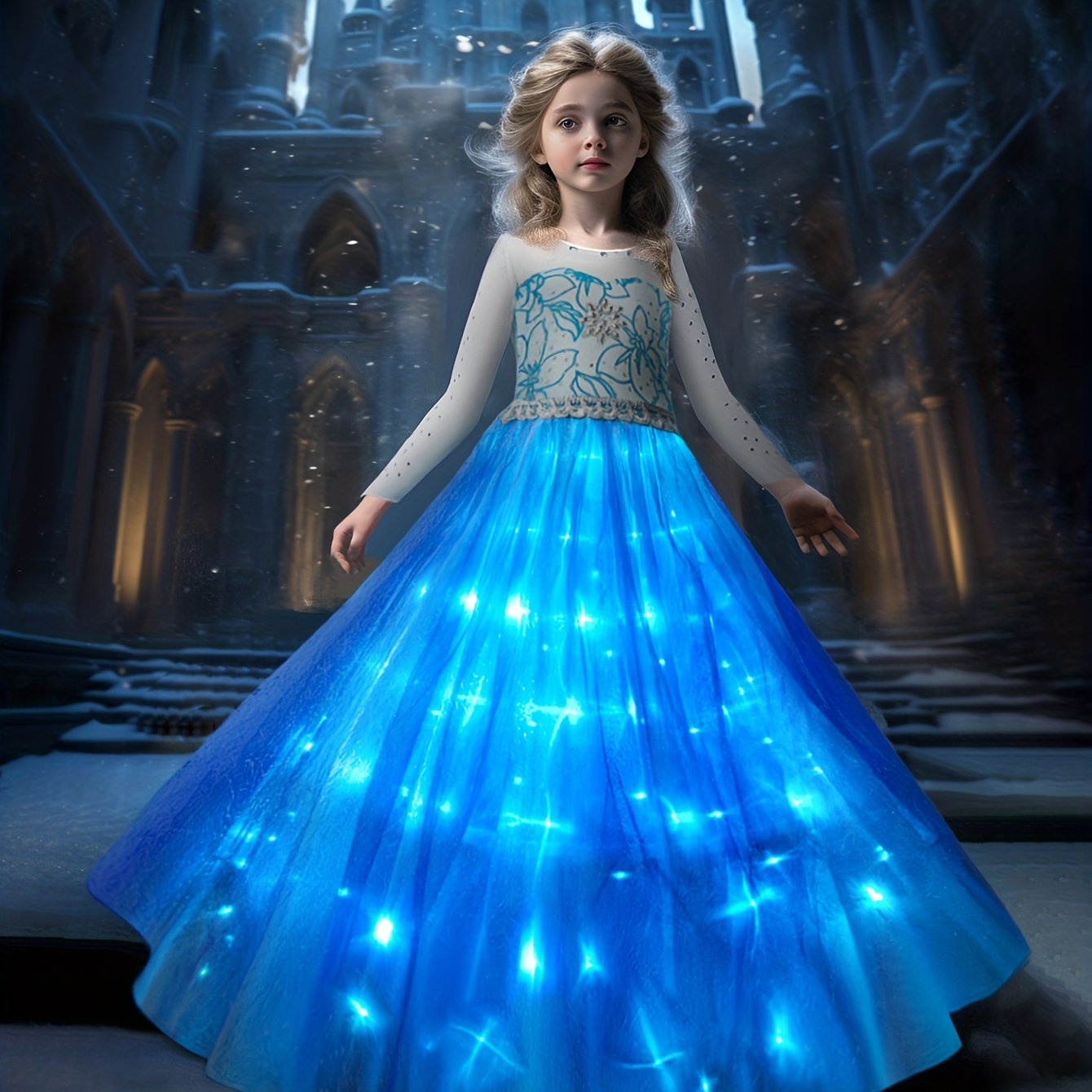 Robe de princesse LED pour fille, robe en tulle à manches bouffantes  décorée de paillettes, costume de cosplay de personnage de conte de fées