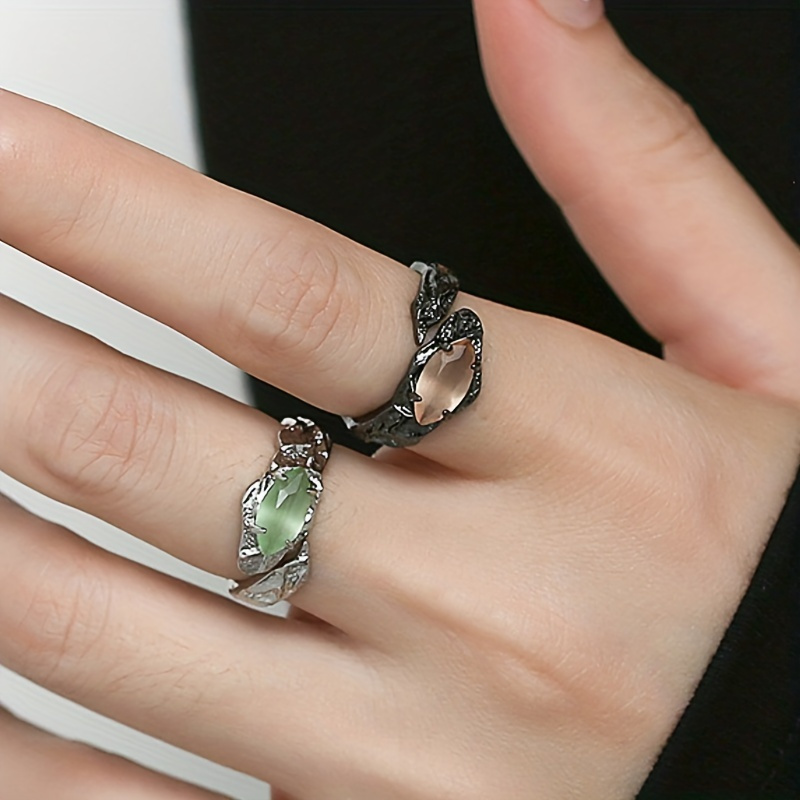 Vintage Green Oil Drop Heart Ring Colorful Y2k Rings For - Temu