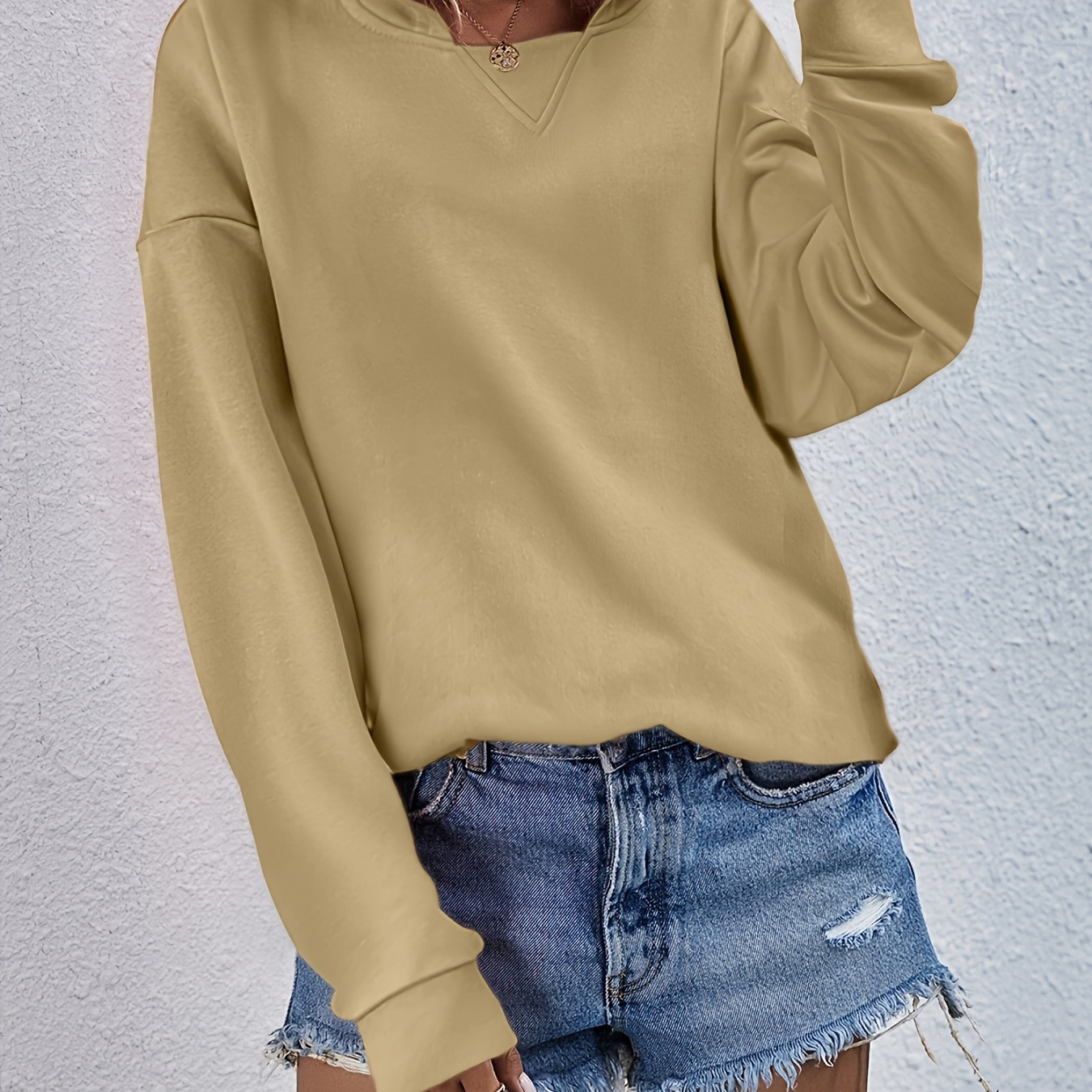 Solid Color Crop Hoodie Long Sleeve Drop Shoulder Fashion - Temu