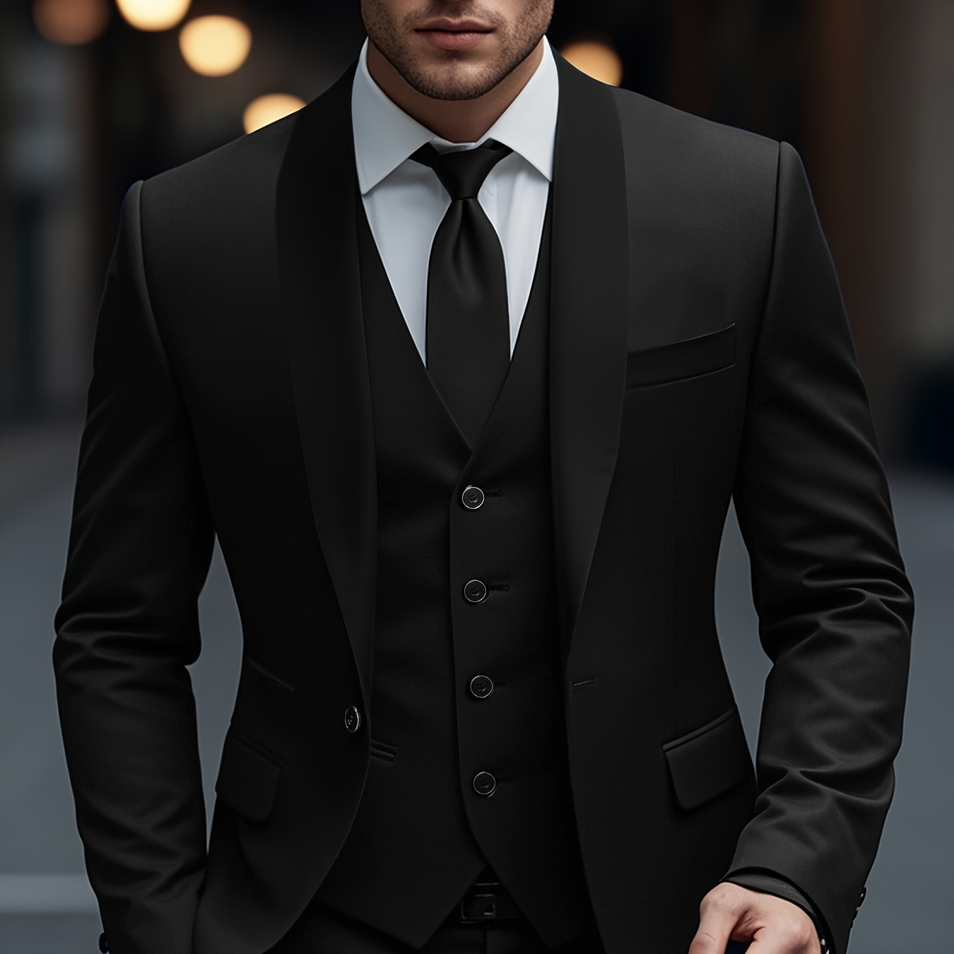 

3-piece High-end Black Suit With Collar, Men's Large Size Suit, Vest Suit, Formal Suit, Trousers, Wedding Dress, Best For Man Suit, Work Suit, Party Dress, Holiday Gift