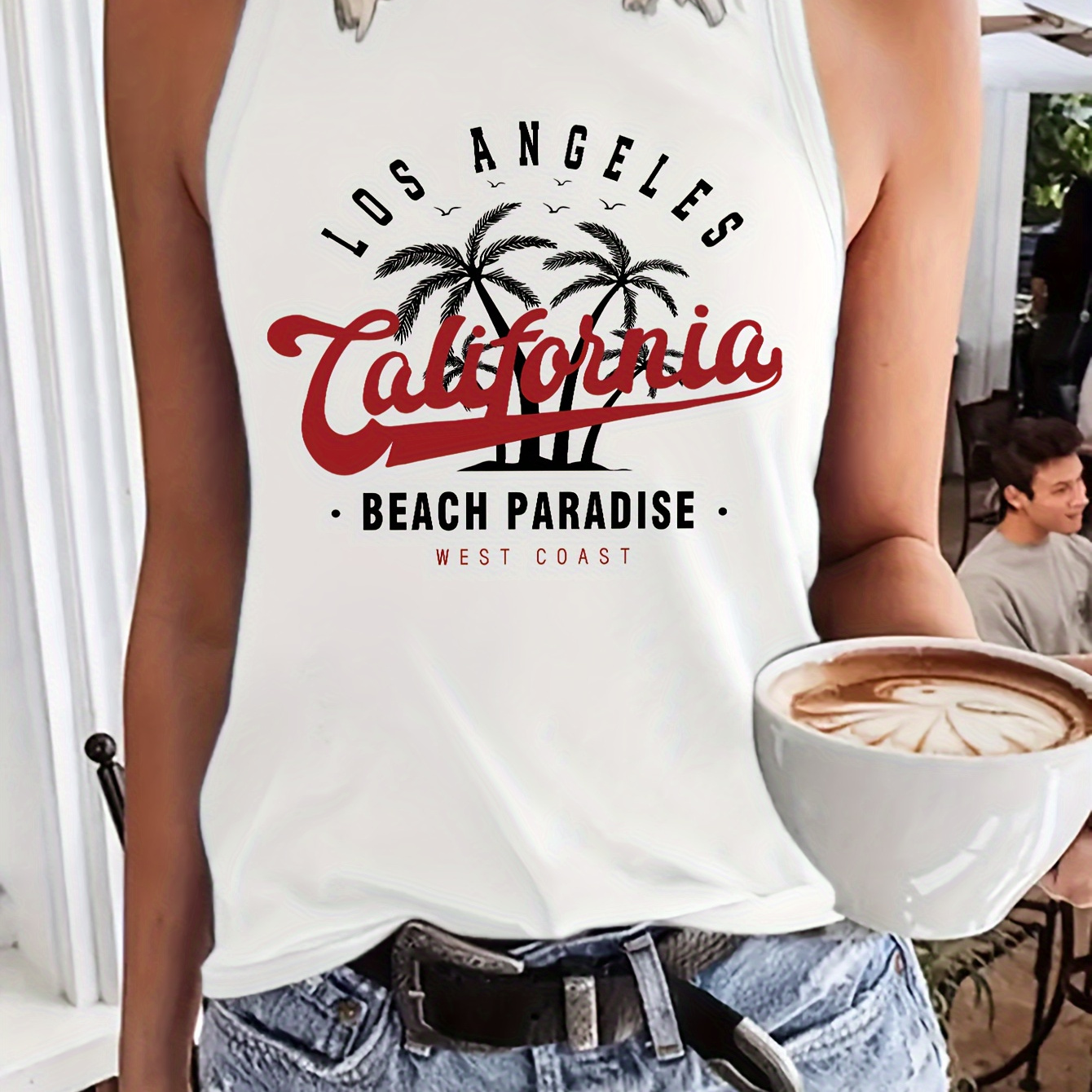 

California Print Tank Top, Sleeveless Casual Top For Summer & Spring, Women's Clothing