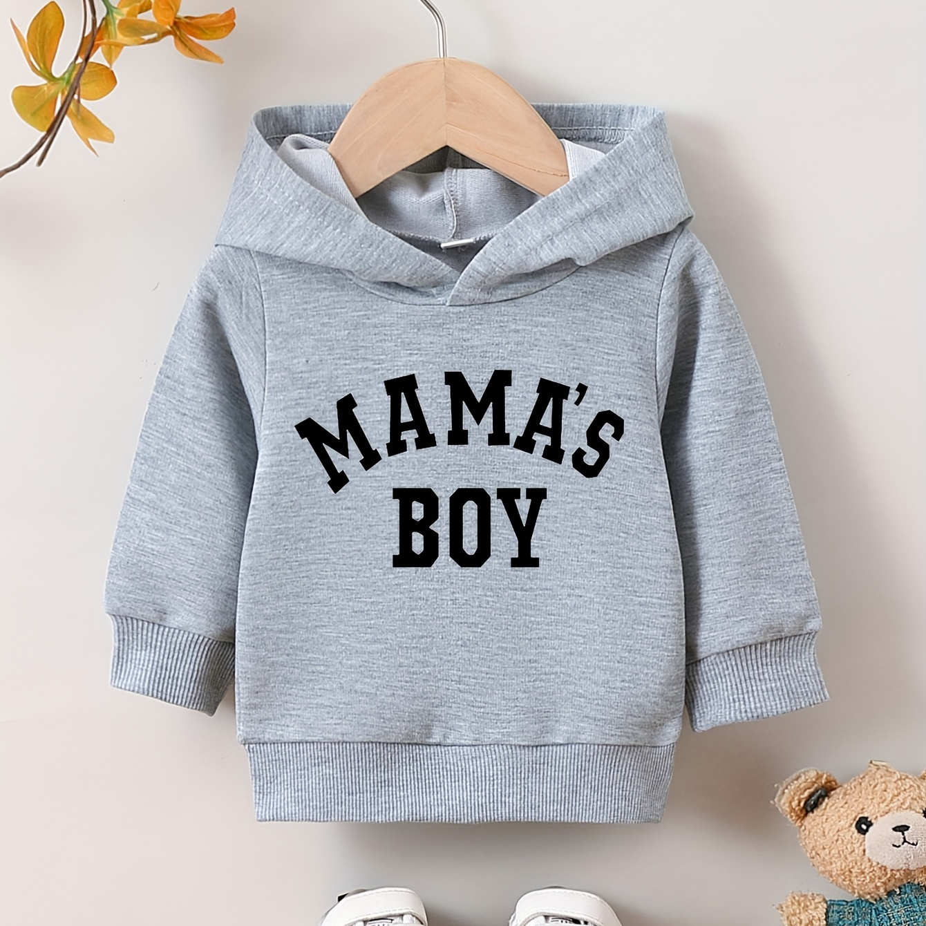 

Mama's Boy Print Baby Boy's Long Sleeve Hoodies, Casual Pullover Hooded Sweatshirts, Baby's Clothes