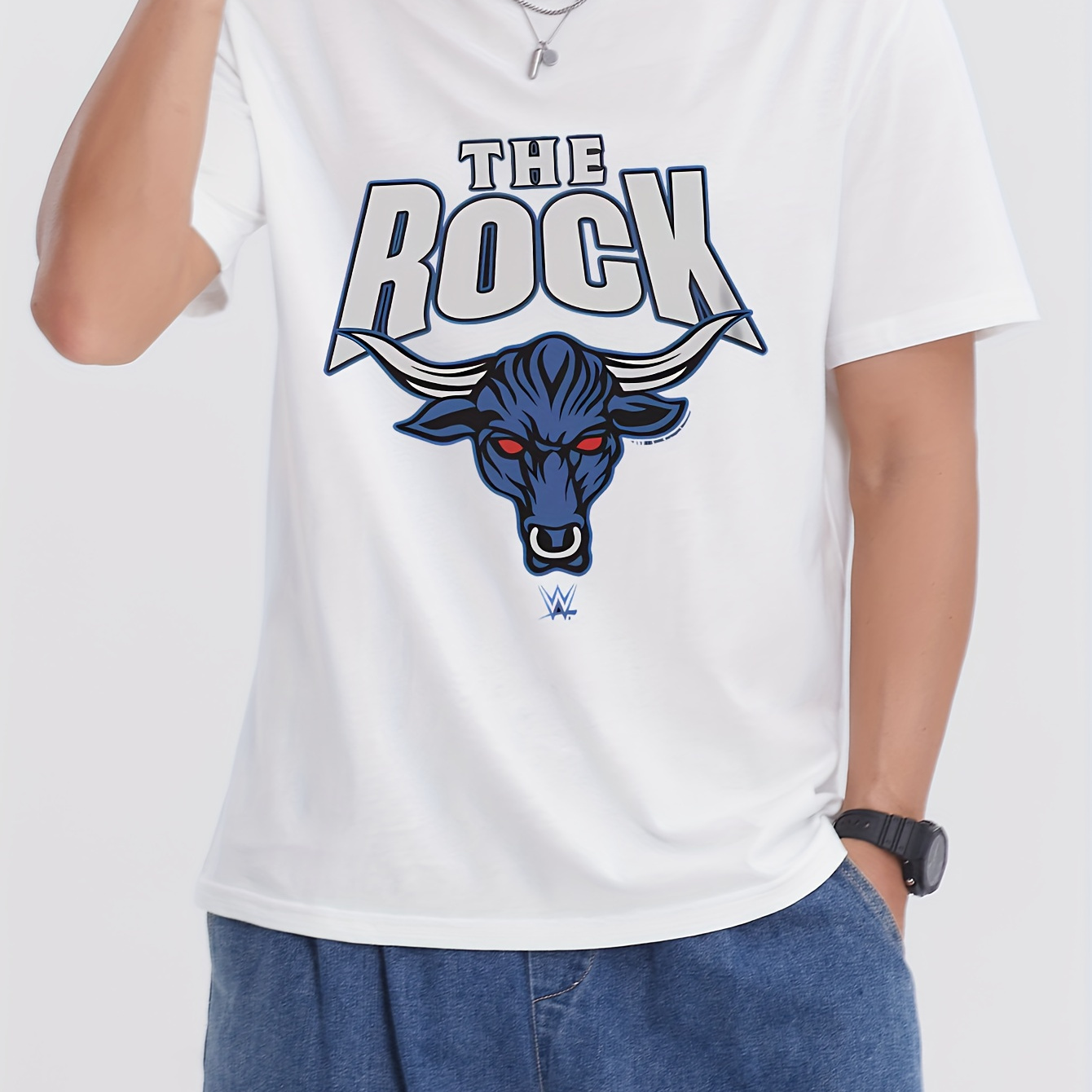 

The Rock Bull Illustration Print Tee Shirt, Tees For Men, Casual Short Sleeve T-shirt For Summer