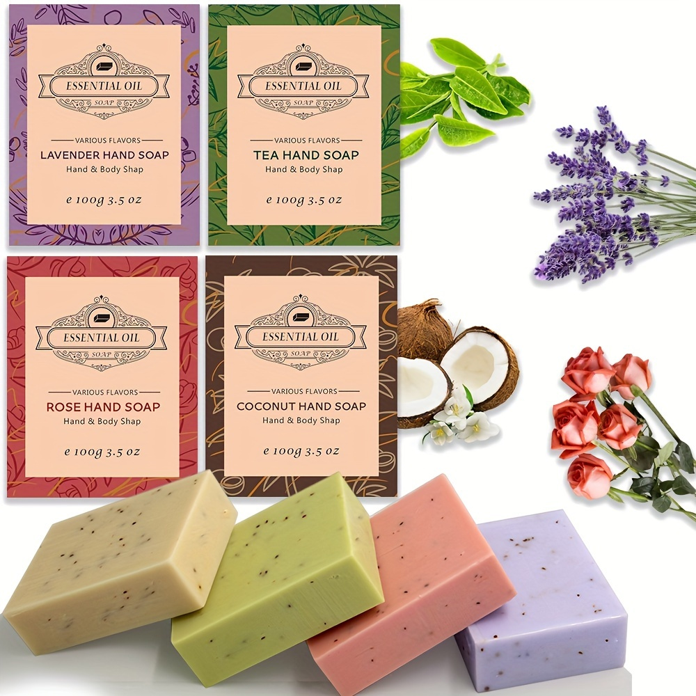 

4 Pcs Variety Pack, Natural Soap Bar Green Collection, Bath Soap For Women & Men, Handmade Soap Gift Set, Moisturizing Soap Bars