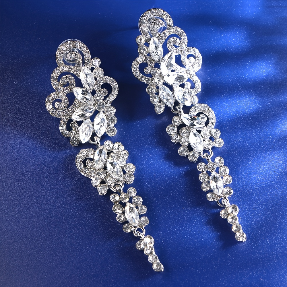 

Luxury Long Crystal Wedding Big Earrings For Women Dangle Drop Ear Accessories