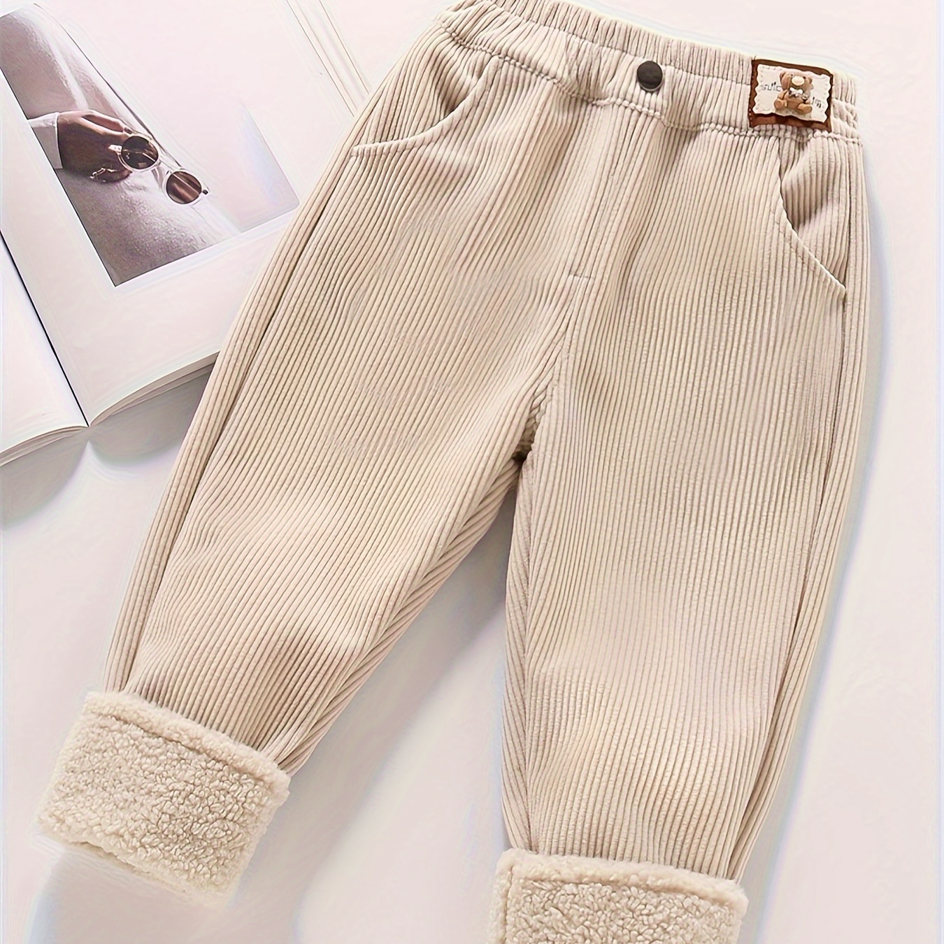 Girls Thermal Fleece Pants Relaxed Fit Warm Corduroy Cargo - Temu