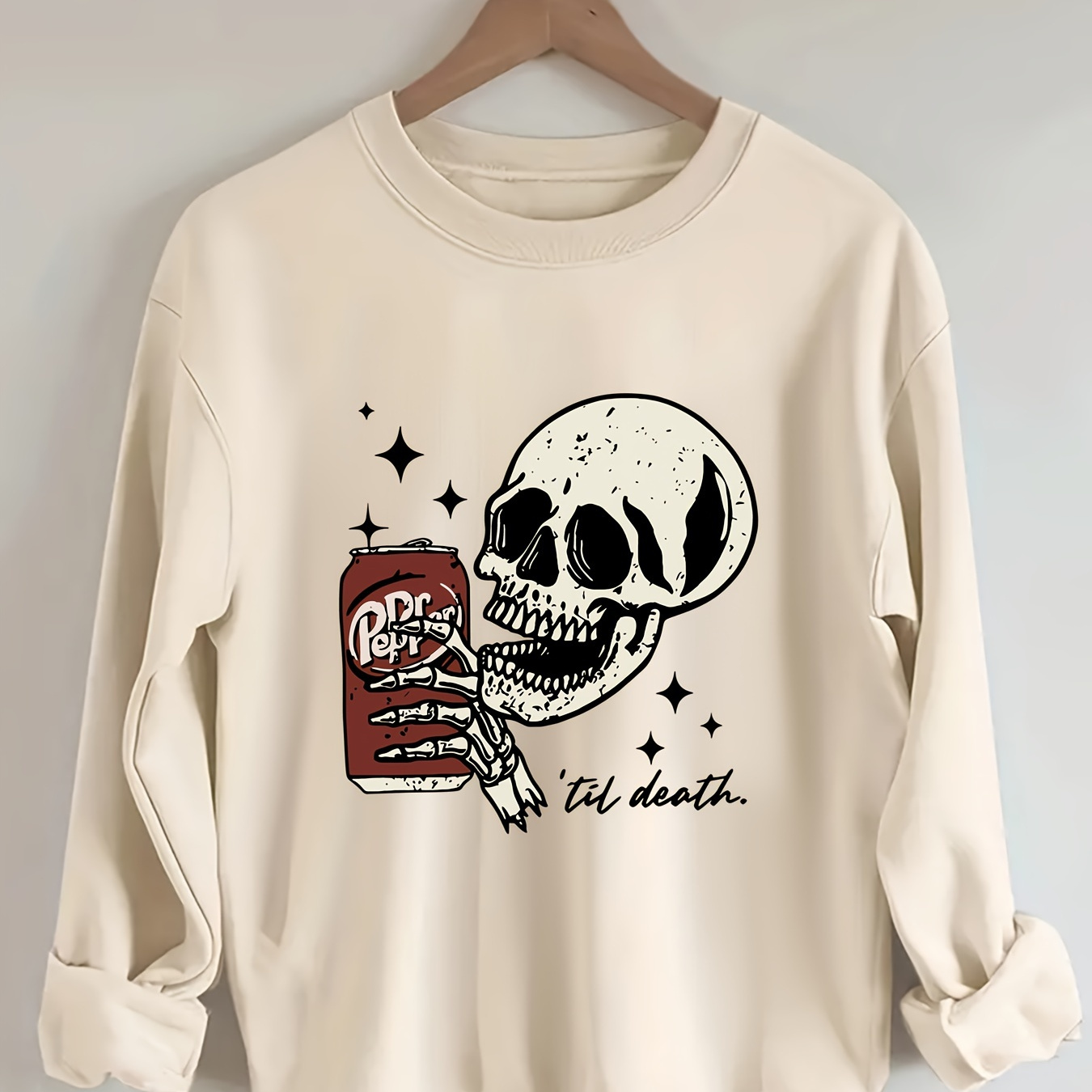 

Plus Size Skull & Letter Print Sweatshirt, Casual Long Sleeve Crew Neck Sweatshirt, Women's Plus Size Clothing