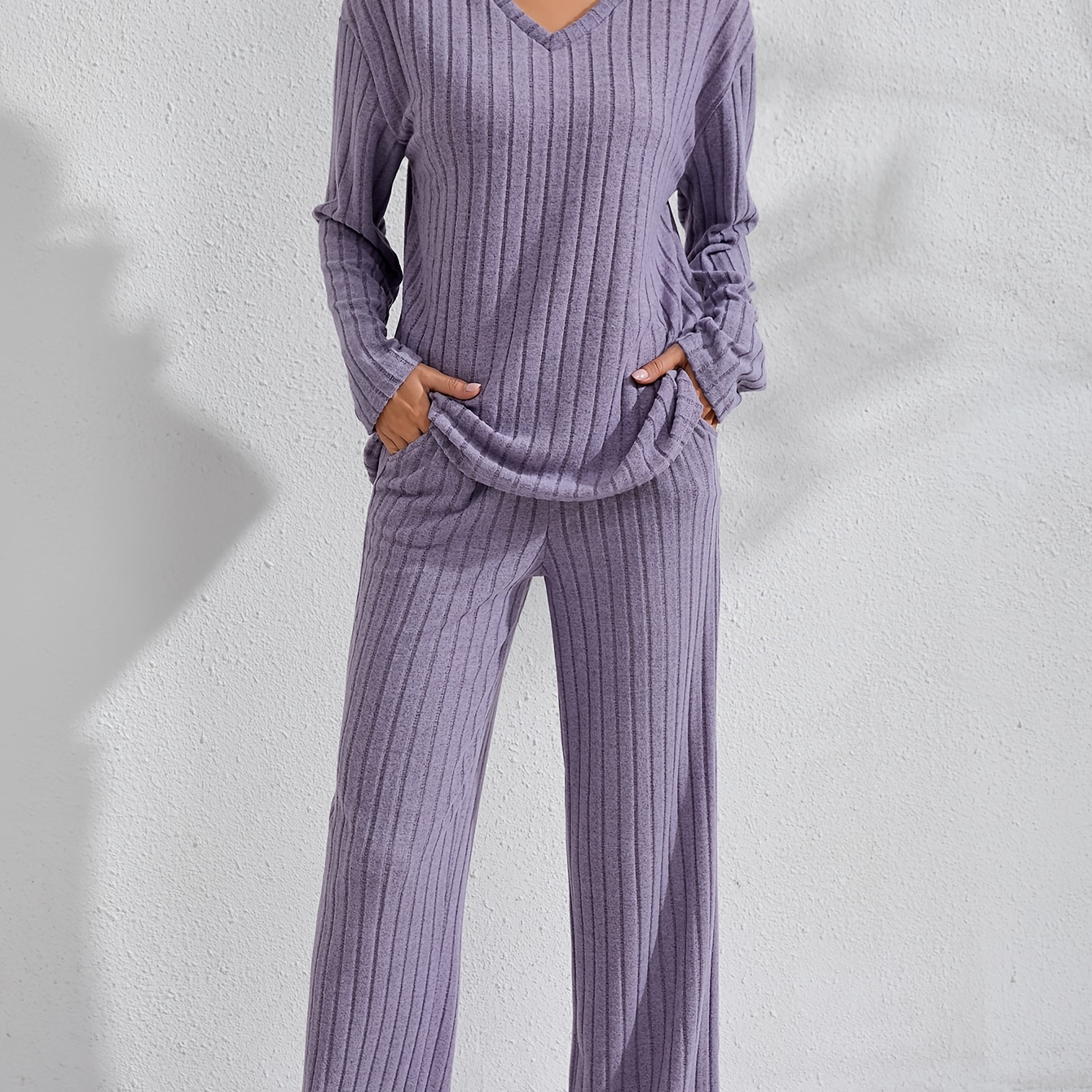 

Autumn And Winter Simple Long Sleeve Long Pants Solid Color Comfortable And Fashionable Women's Large Size Pajama Set