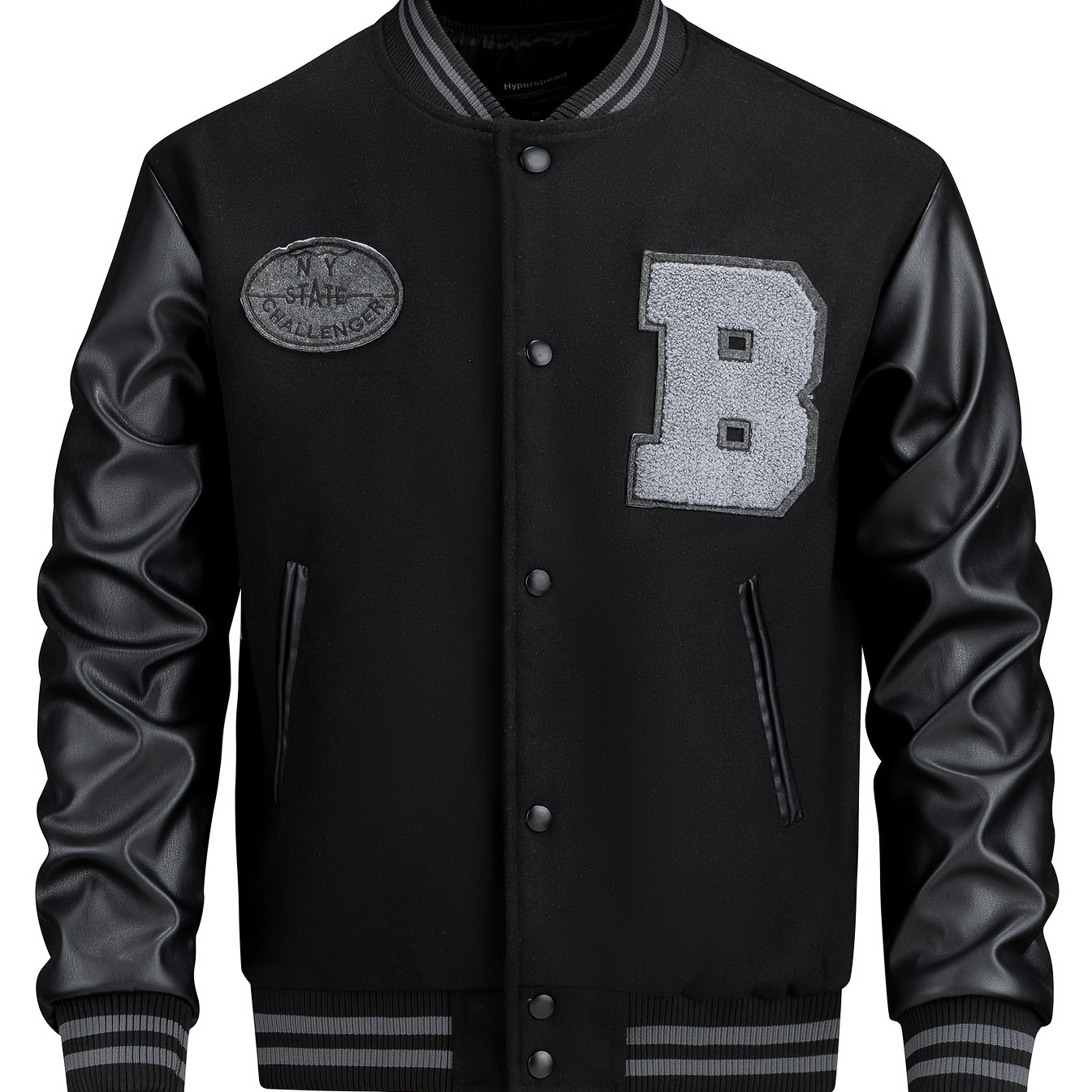 

Men' Varsity Jacket, Button-up Baseball Jacket With Fancy Embroidered Design & Pockets, Outerwear