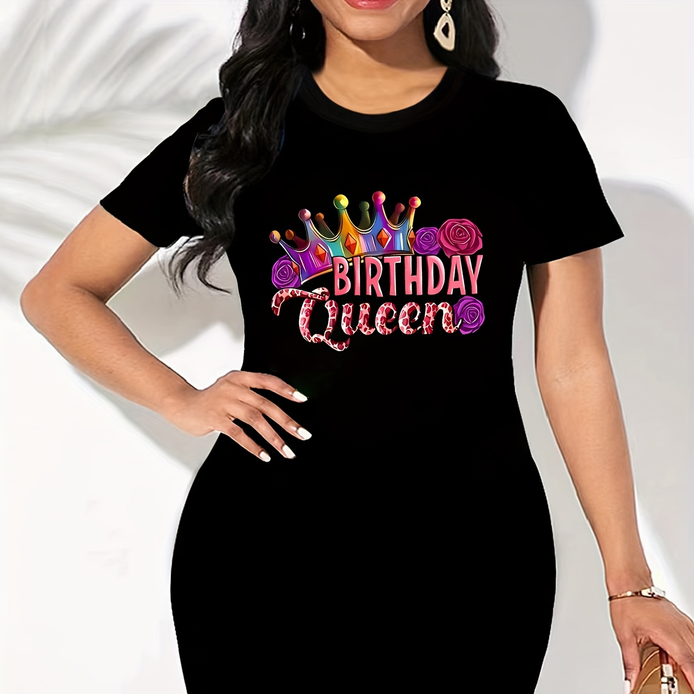 

Plus Size Birthday Queen Print Sweatshirt, Casual Long Sleeve Crew Neck Sweatshirt, Women's Plus Size Clothing