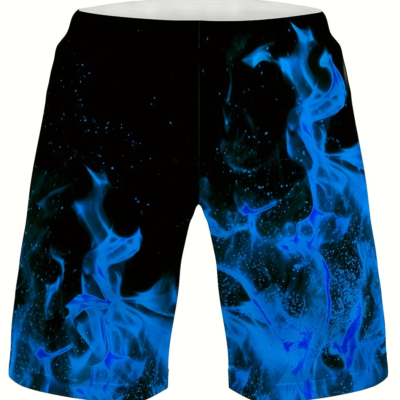 

Blue Flame Pattern Quick Dry Swim Trunks For Boys, Elastic Waist Beach Shorts, Boys Swimwear For Summer Vacation