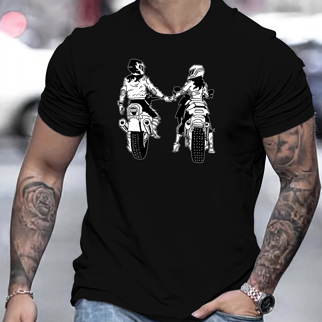 

Motocyclette Couple Motif Imprimer T-shirt Confortable Chic Pour Hommes, Tee-shirt Graphique Vêtements D'Extérieur D'Été Pour Hommes, Vêtements Pour Hommes, Hauts Pour Hommes, Cadeau Pour Hommes