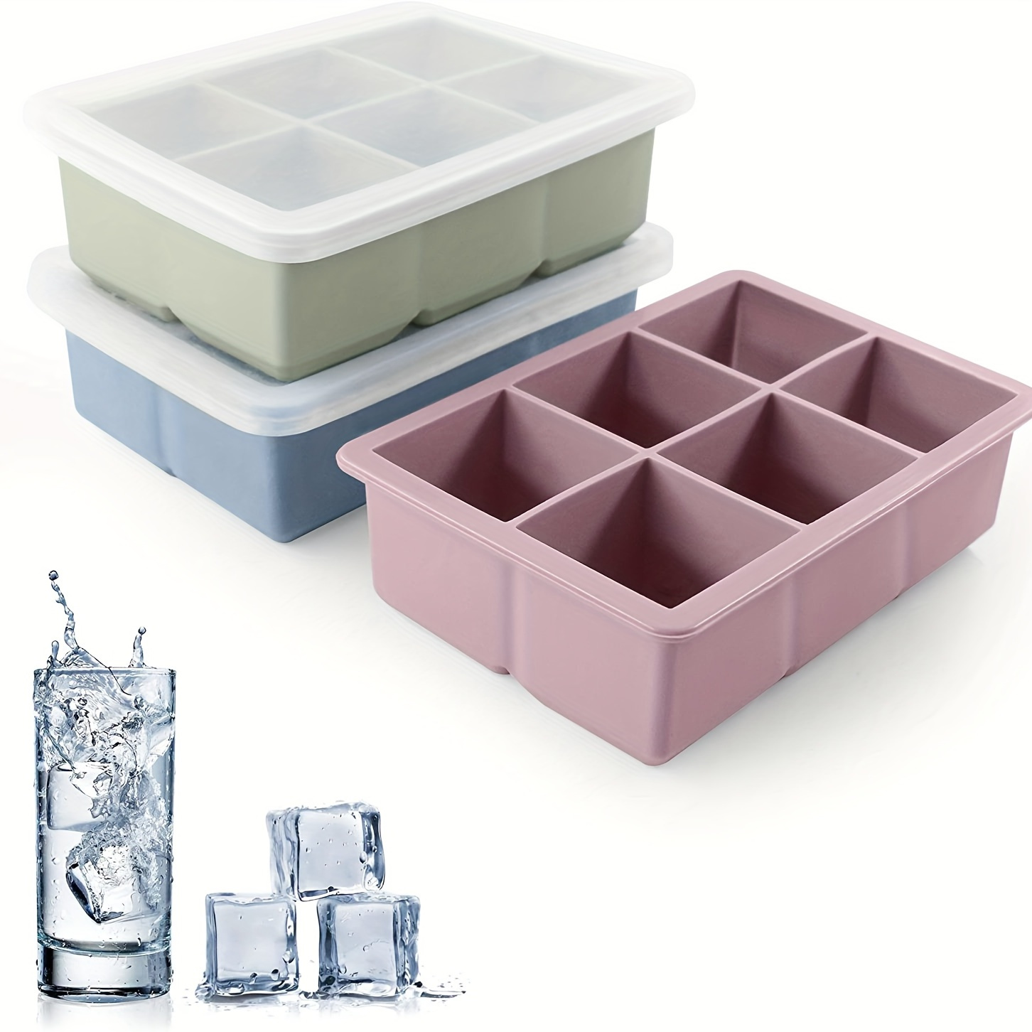 Ticent Ice Cube Tray Large Ice Cube Mold (Pack of 2) - Flexible 8 Cavity Silicone  Ice Cube Maker - Square Ice Molds for Whiskey & Cocktails, Grey 