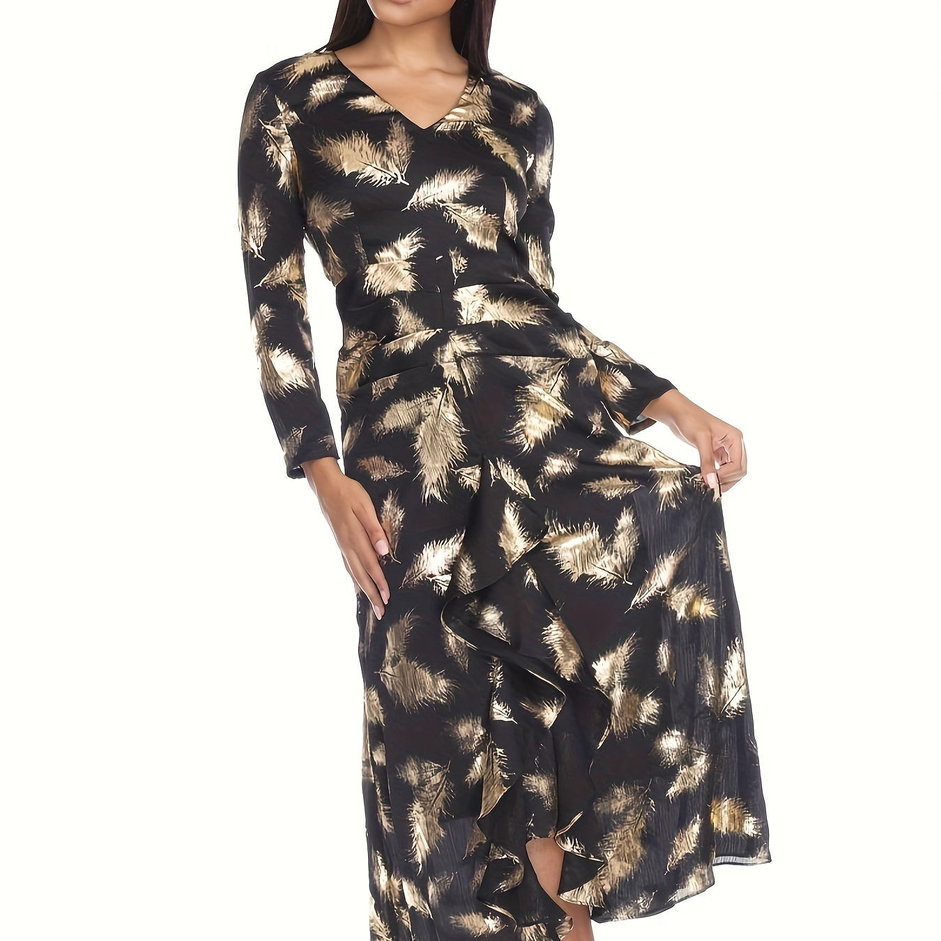 black and golden long maxi dress | Free Shipping On Items Shipped From Temu  | Temu